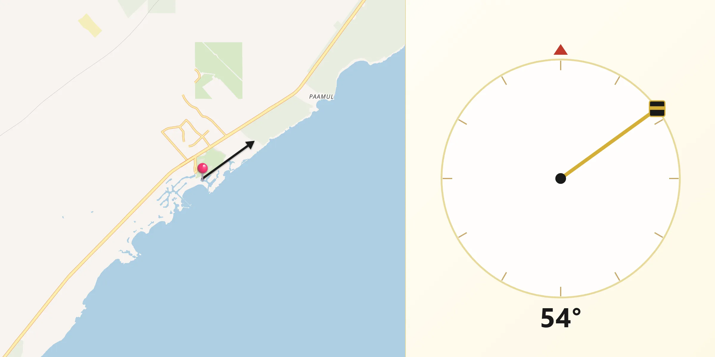 Dirección de la Qibla desde Puerto Aventuras
