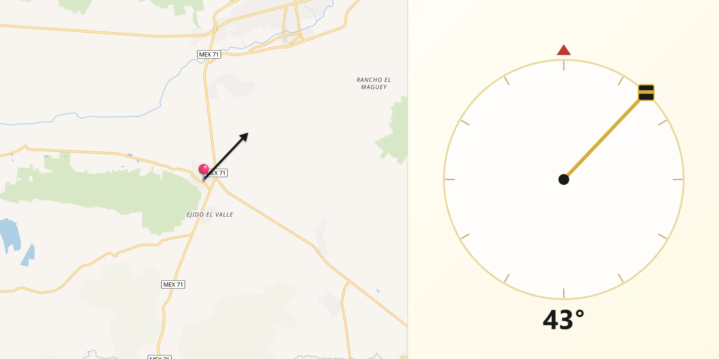 Dirección de la Qibla desde Milpillas
