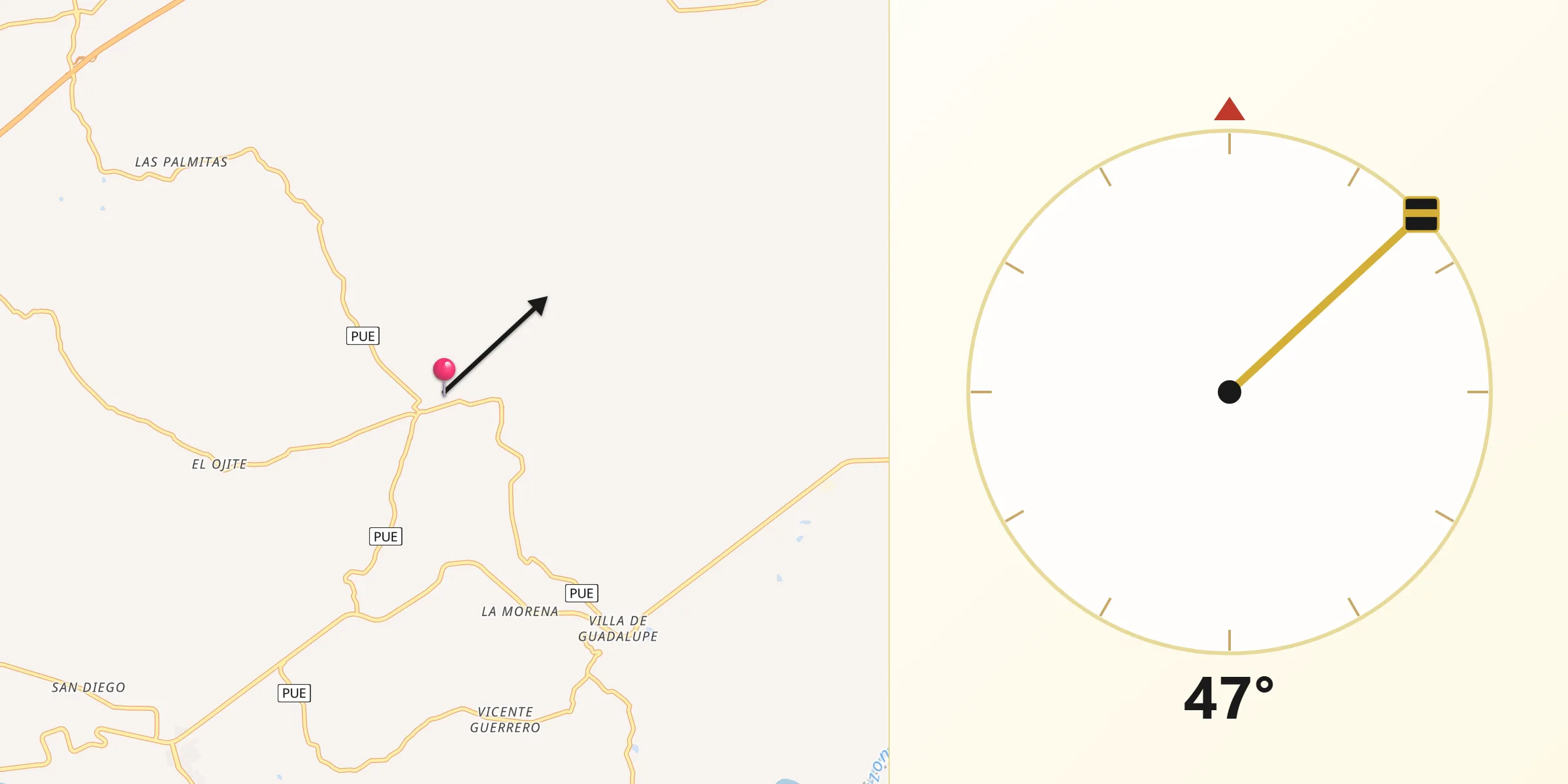 Dirección de la Qibla desde Venustiano Carranza