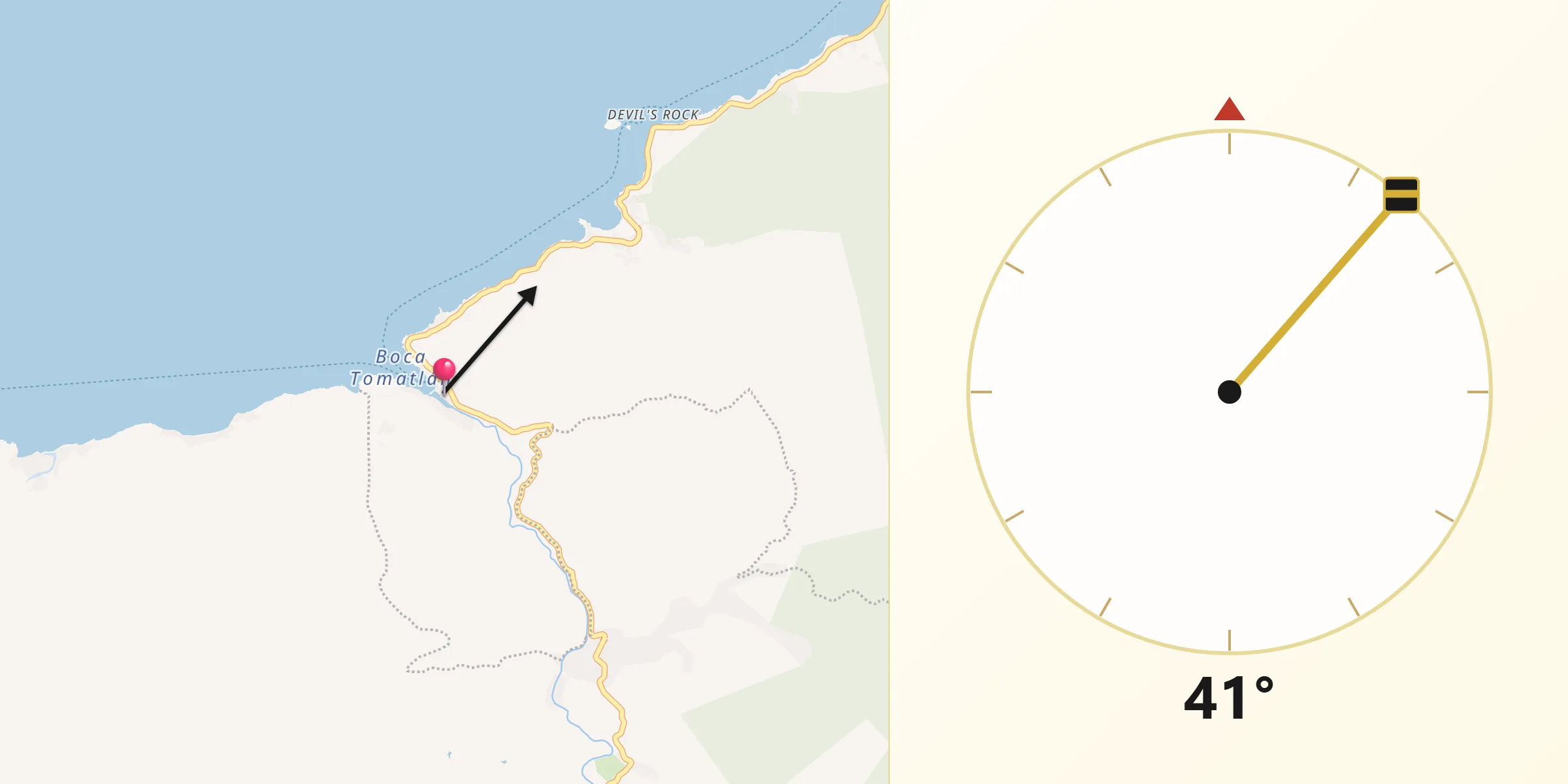 Dirección de la Qibla desde Boca de Tomatlán