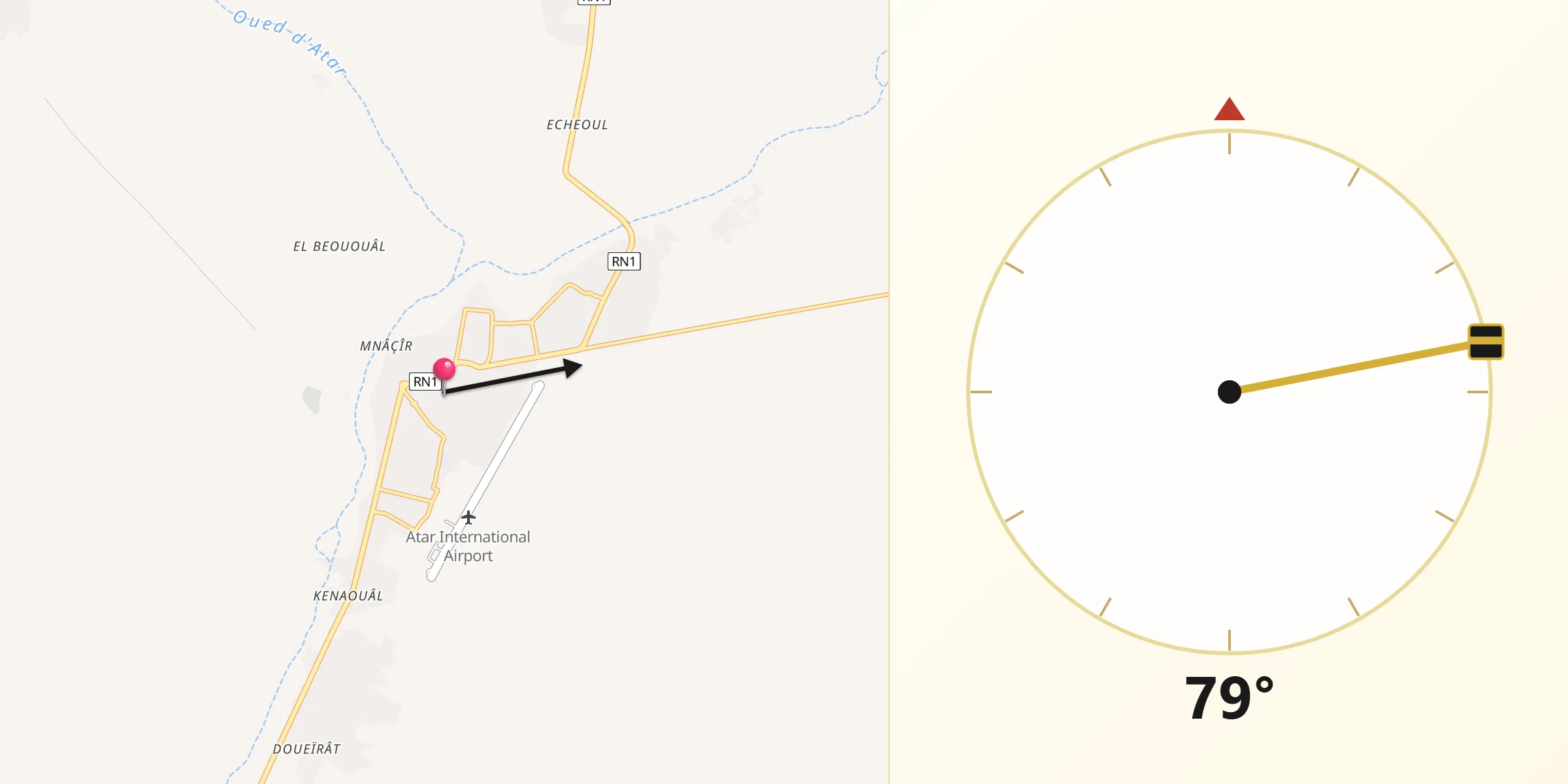 Direction vers la Qibla depuis Atar