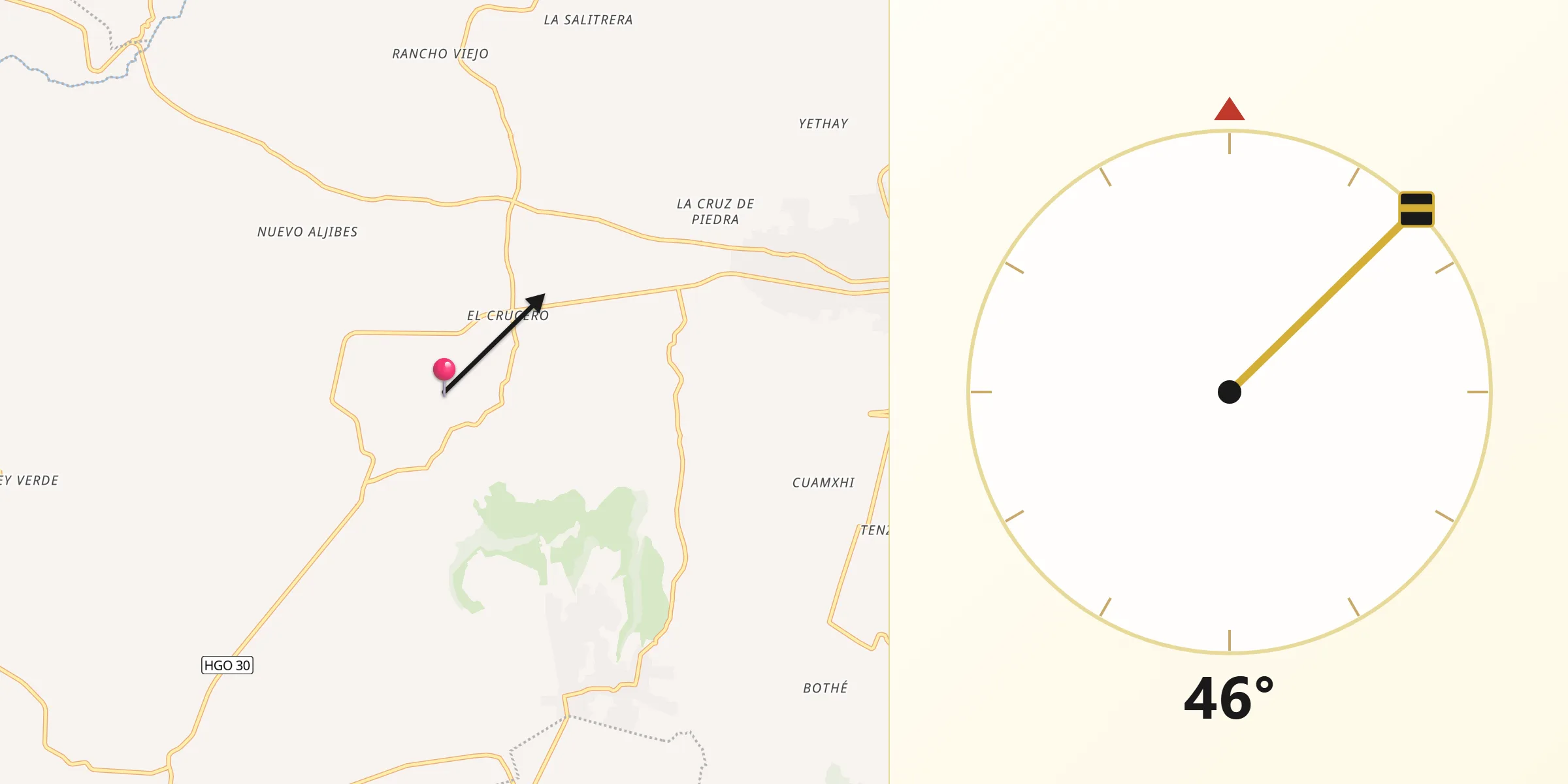 Dirección de la Qibla desde Pañhé