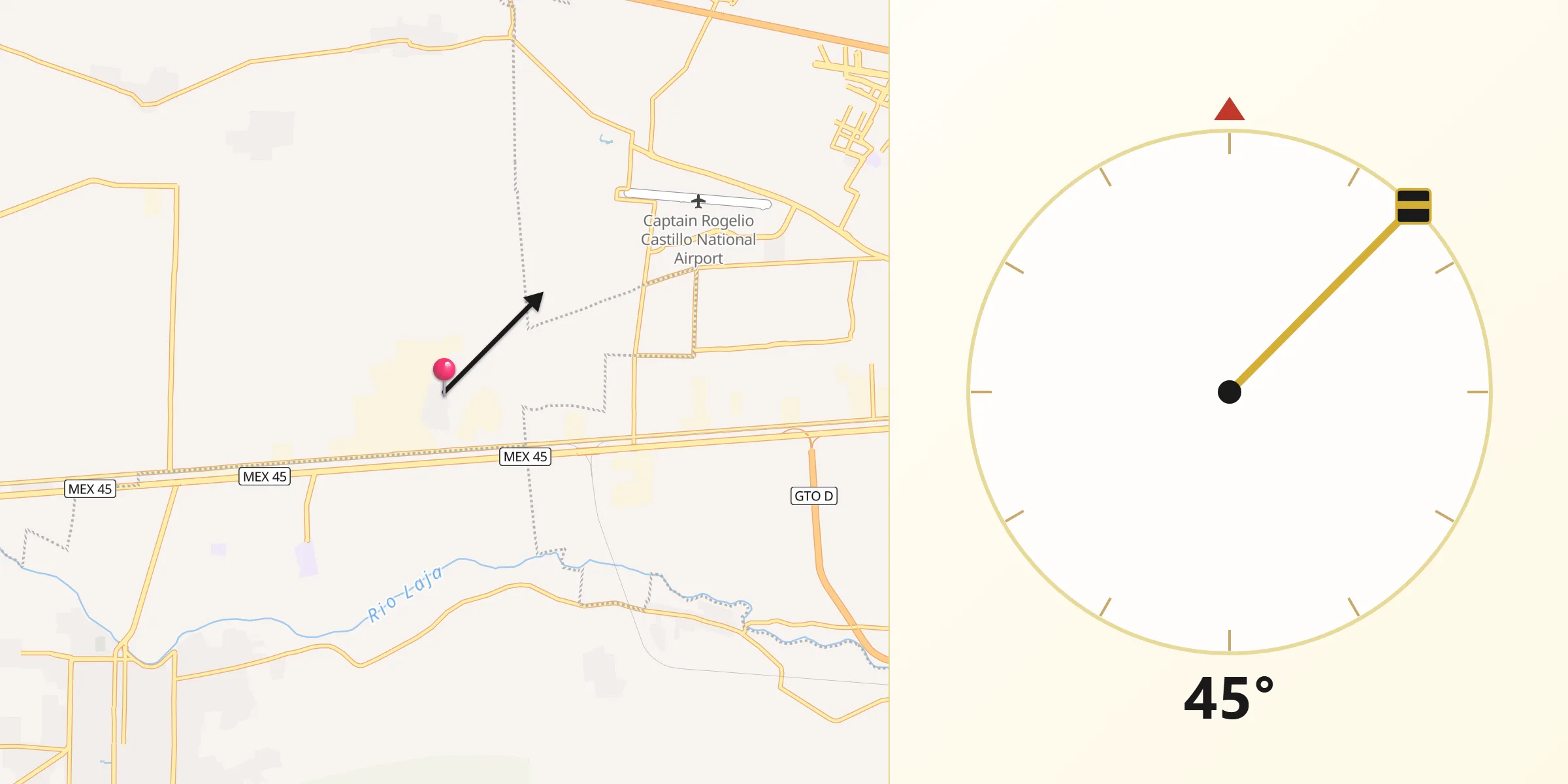 Dirección de la Qibla desde El Chinaco (El Pujido)