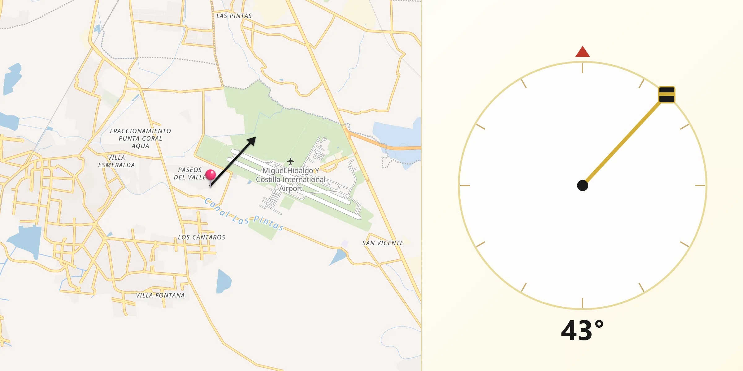 Dirección de la Qibla desde Paseos del Valle [Fraccionamiento]
