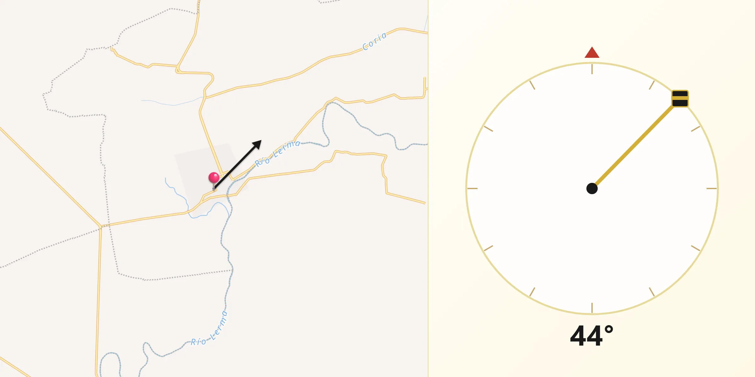 Dirección de la Qibla desde Pueblo de Caña