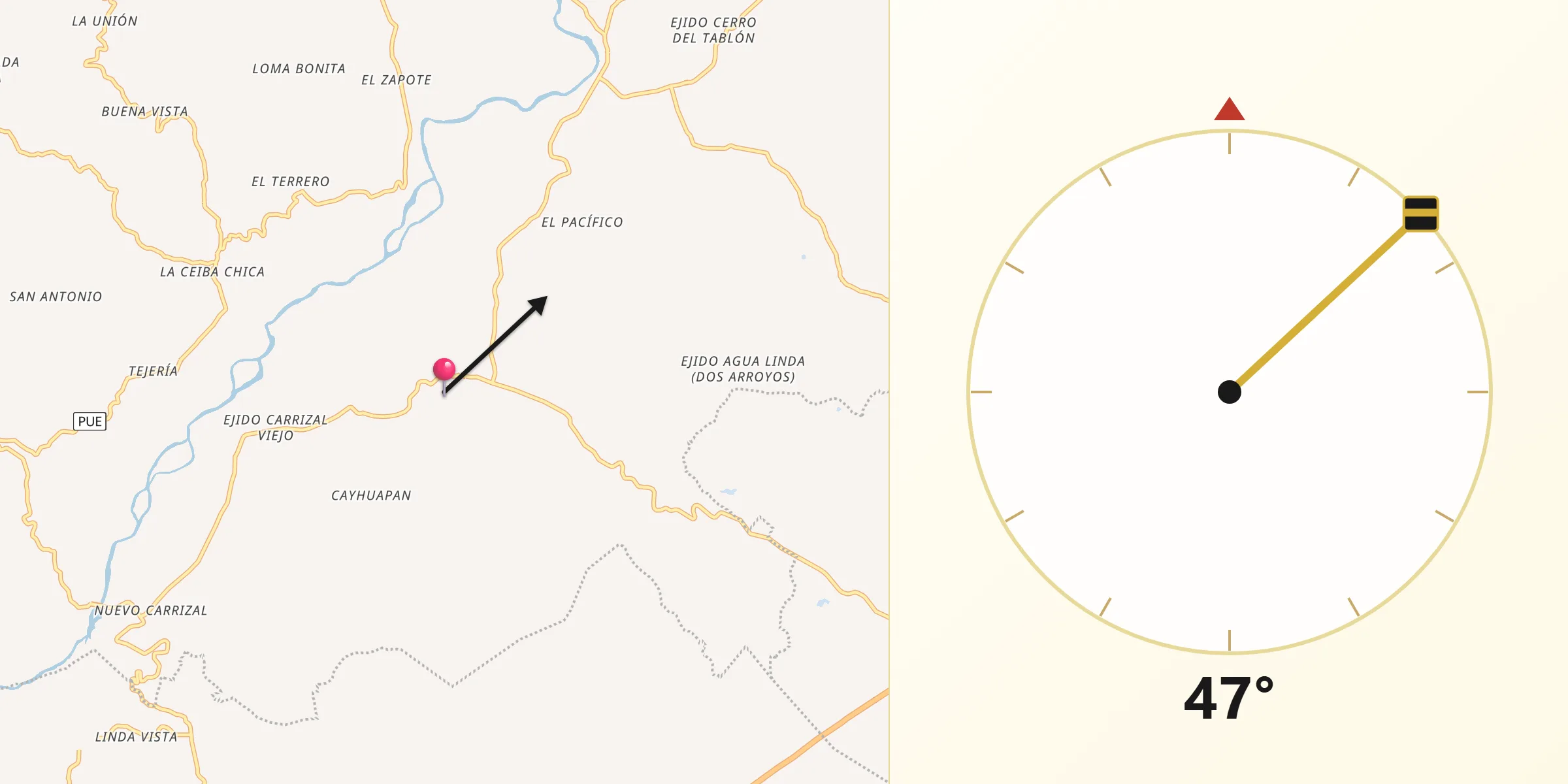 Dirección de la Qibla desde Mecapalapa