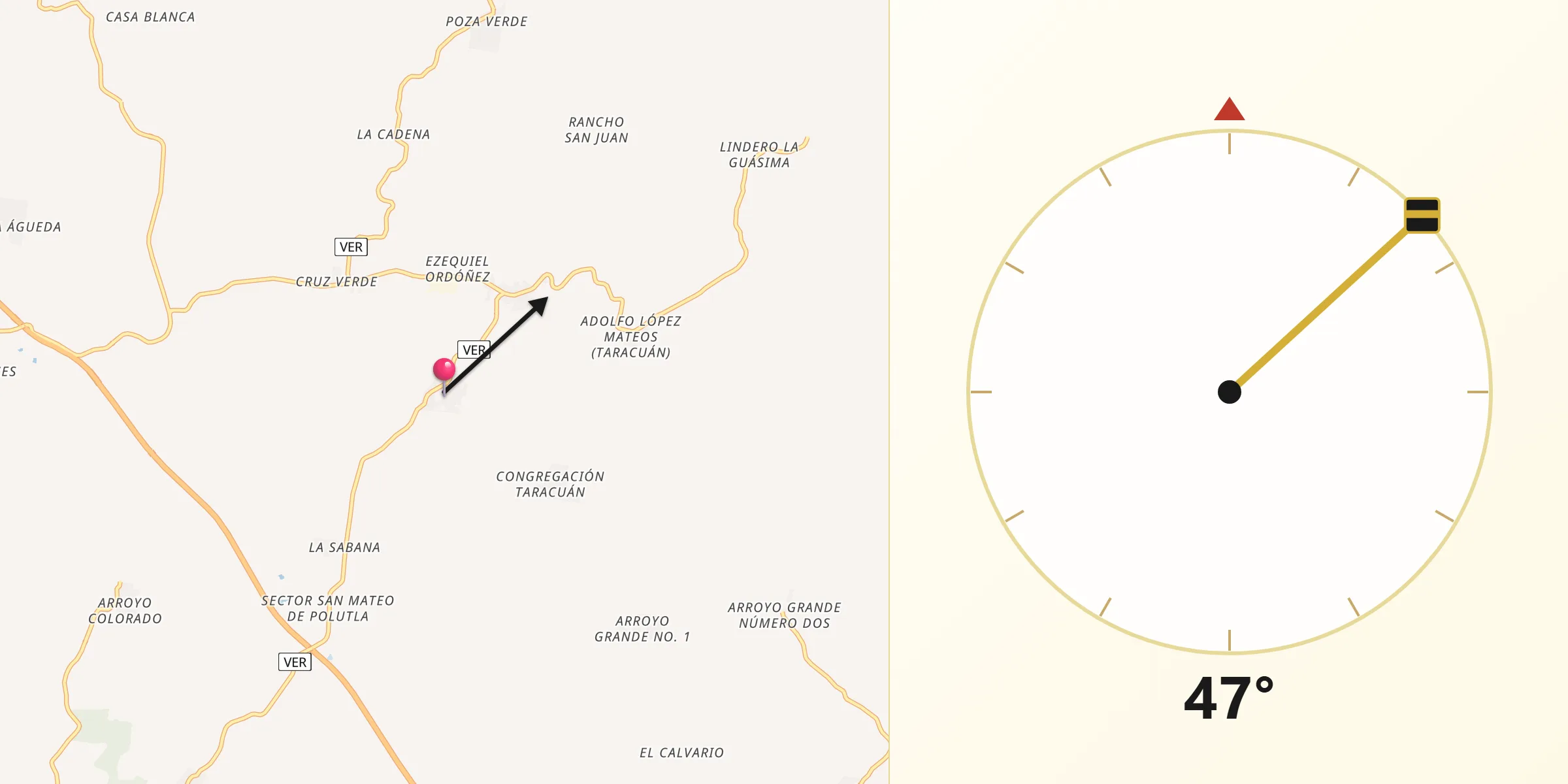 Dirección de la Qibla desde Polutla