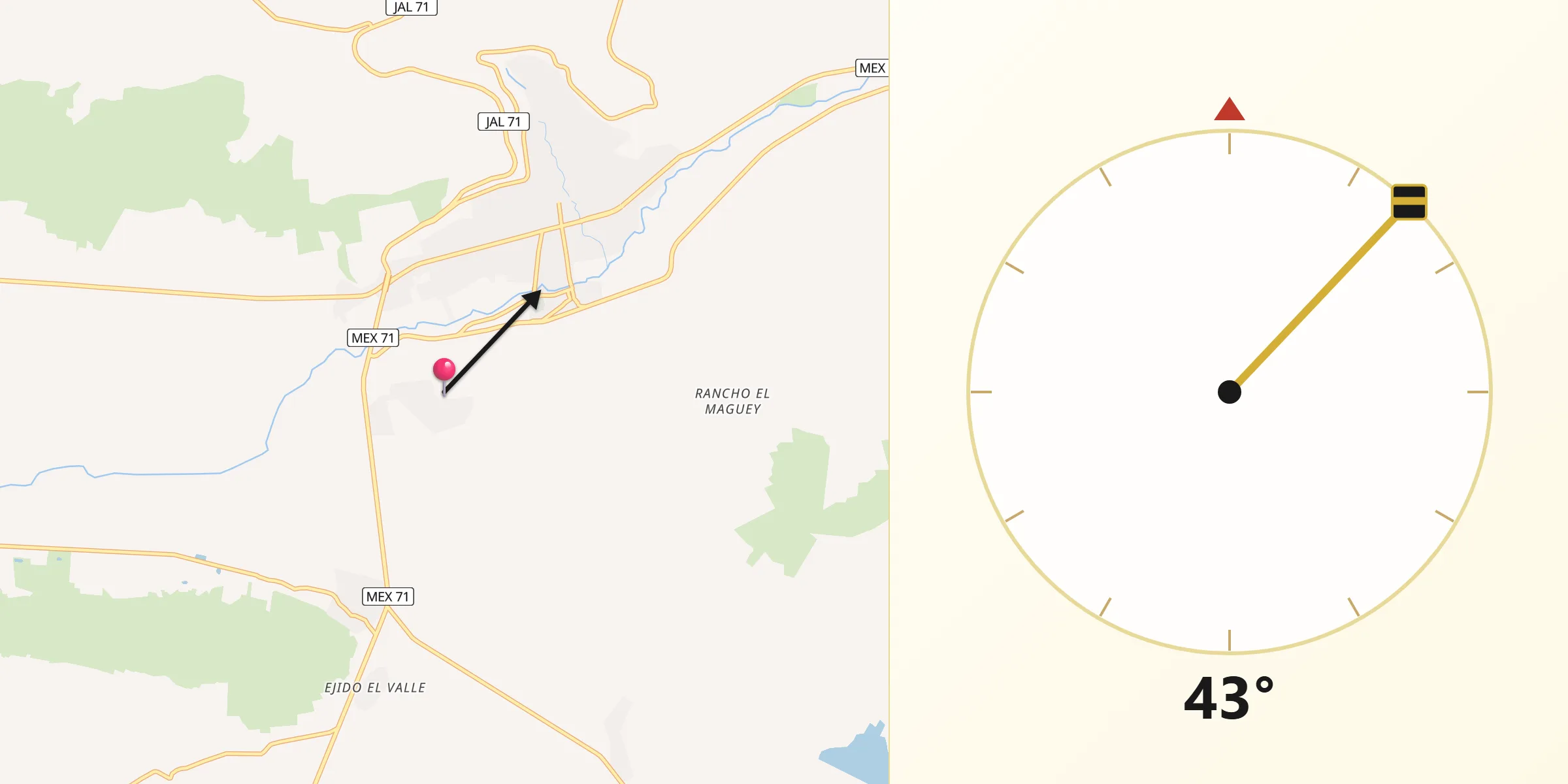 Dirección de la Qibla desde Vistas del Maguey [Fraccionamiento]