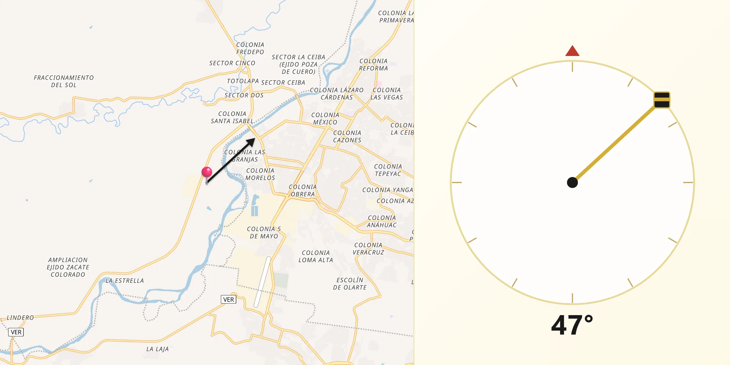 Dirección de la Qibla desde San Miguel Mecatepec