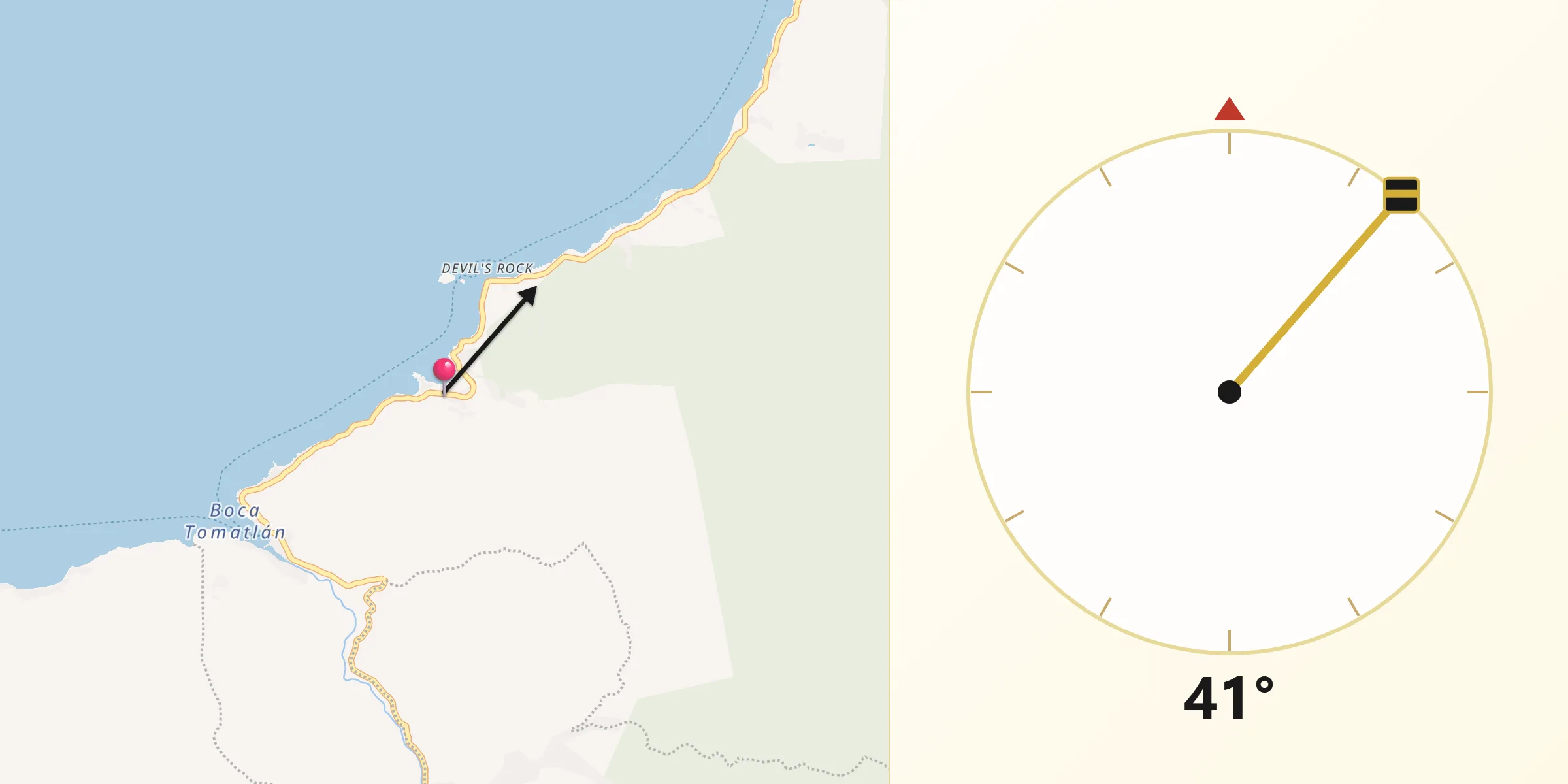 Dirección de la Qibla desde Mismaloya