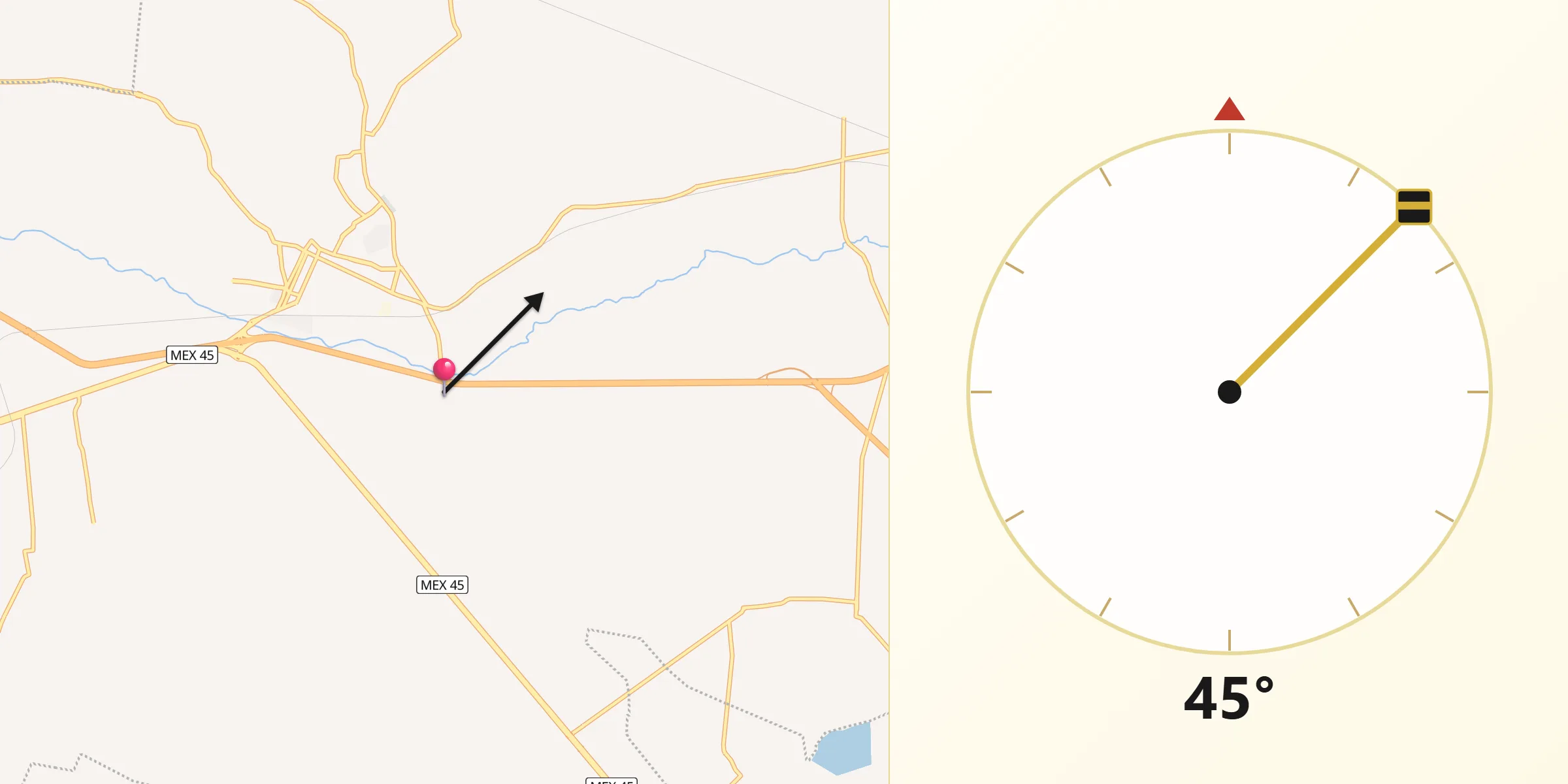 Dirección de la Qibla desde Tenango el Nuevo