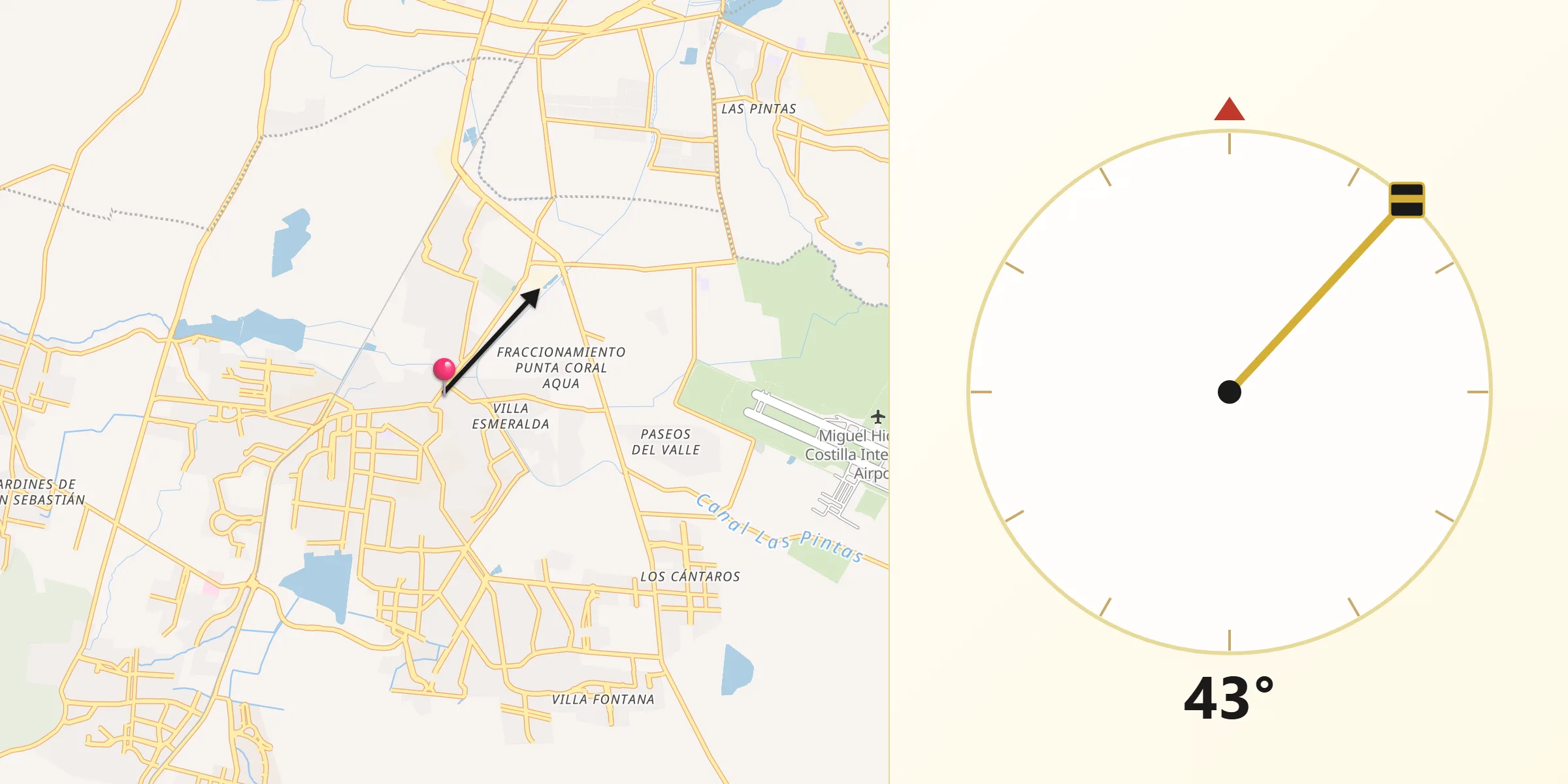 Dirección de la Qibla desde La Unión del Cuatro