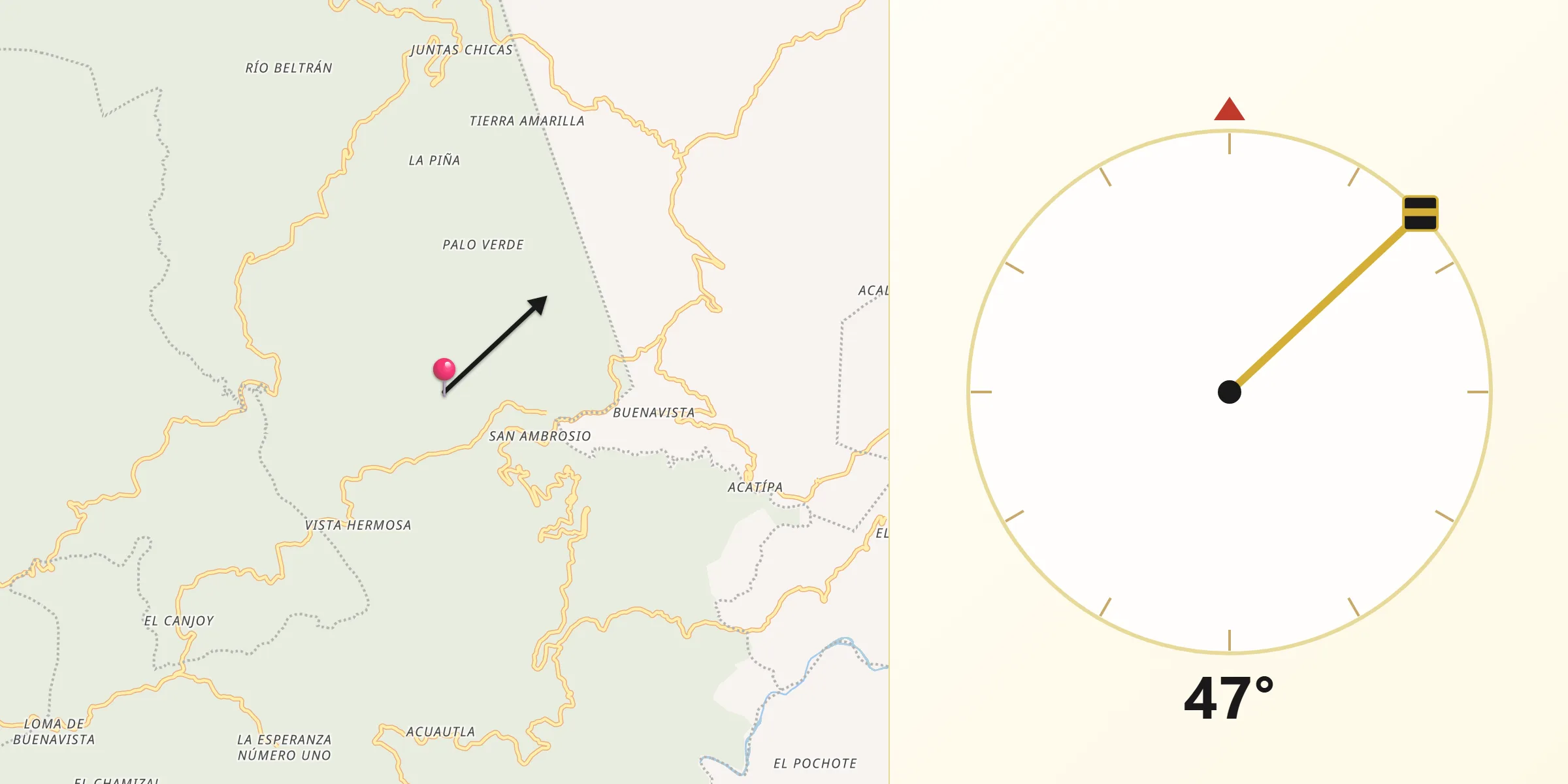 Dirección de la Qibla desde Huehuetla