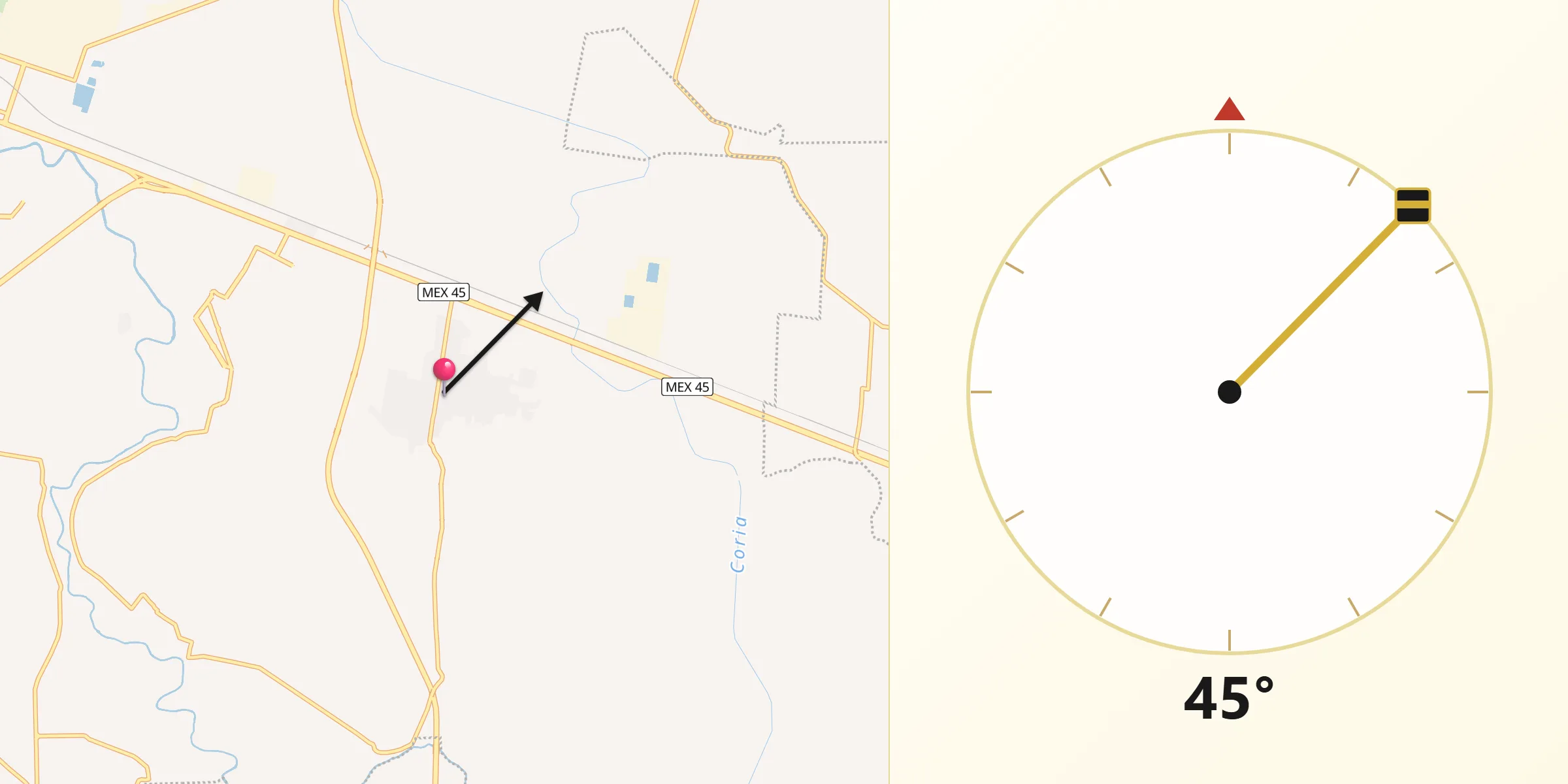 Dirección de la Qibla desde Valtierrilla