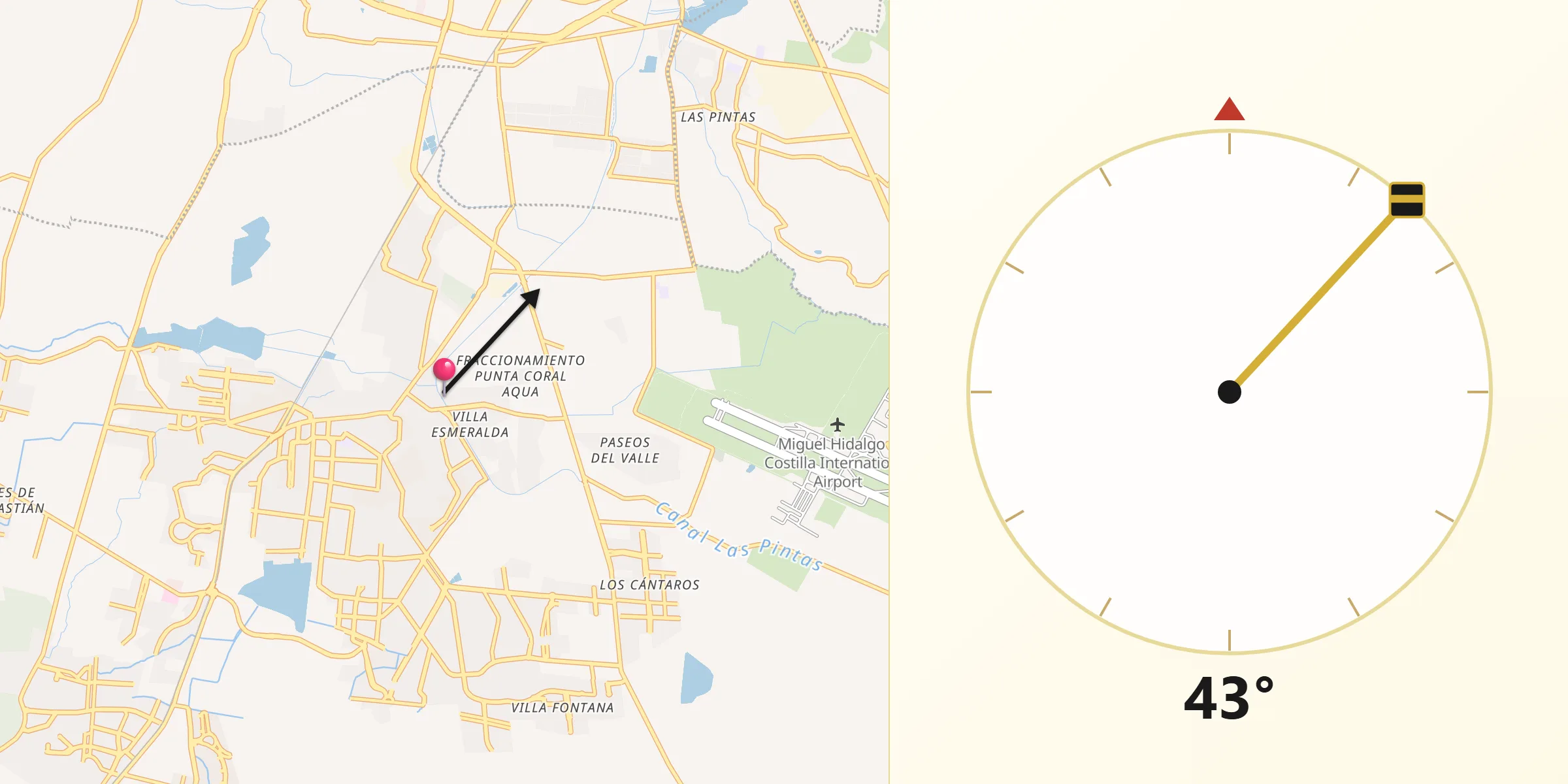 Dirección de la Qibla desde Jardines del Edén