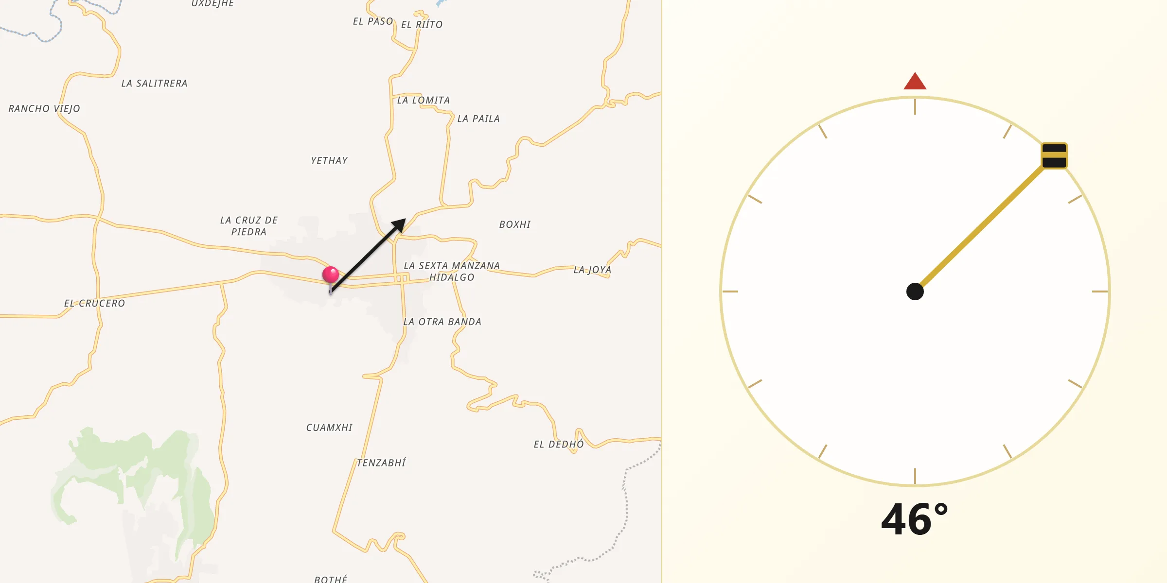 Dirección de la Qibla desde Tecozautla