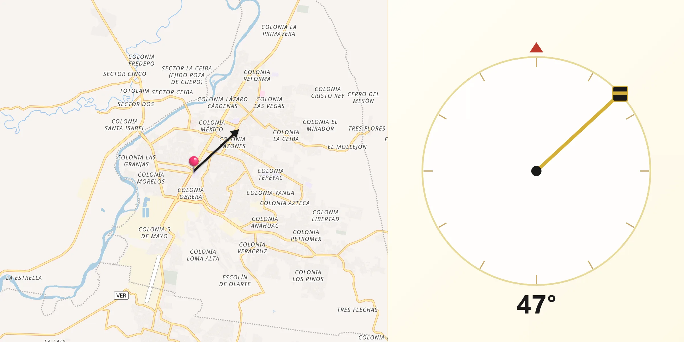 Dirección de la Qibla desde Poza Rica
