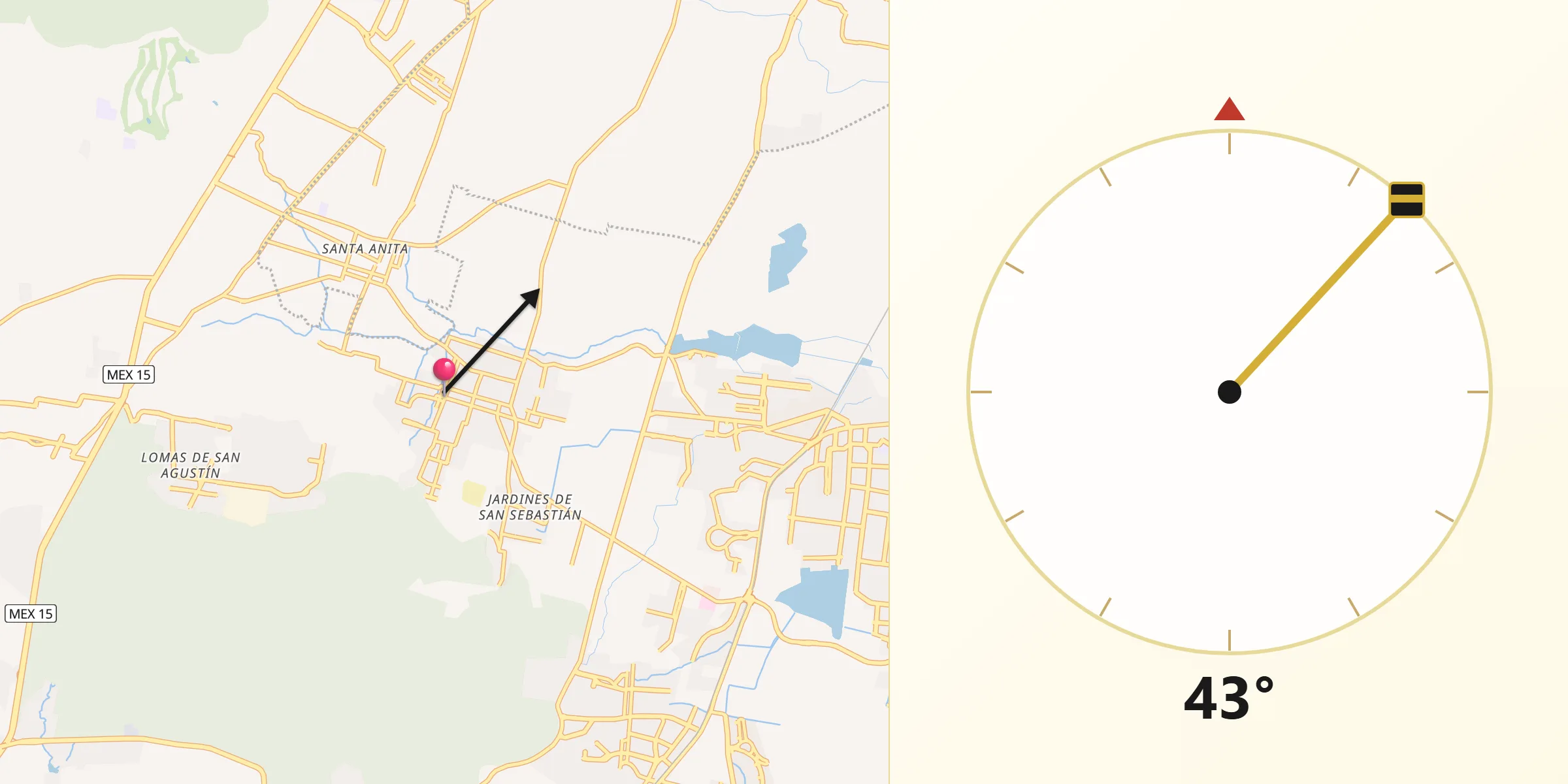 Dirección de la Qibla desde Santa Cruz del Valle