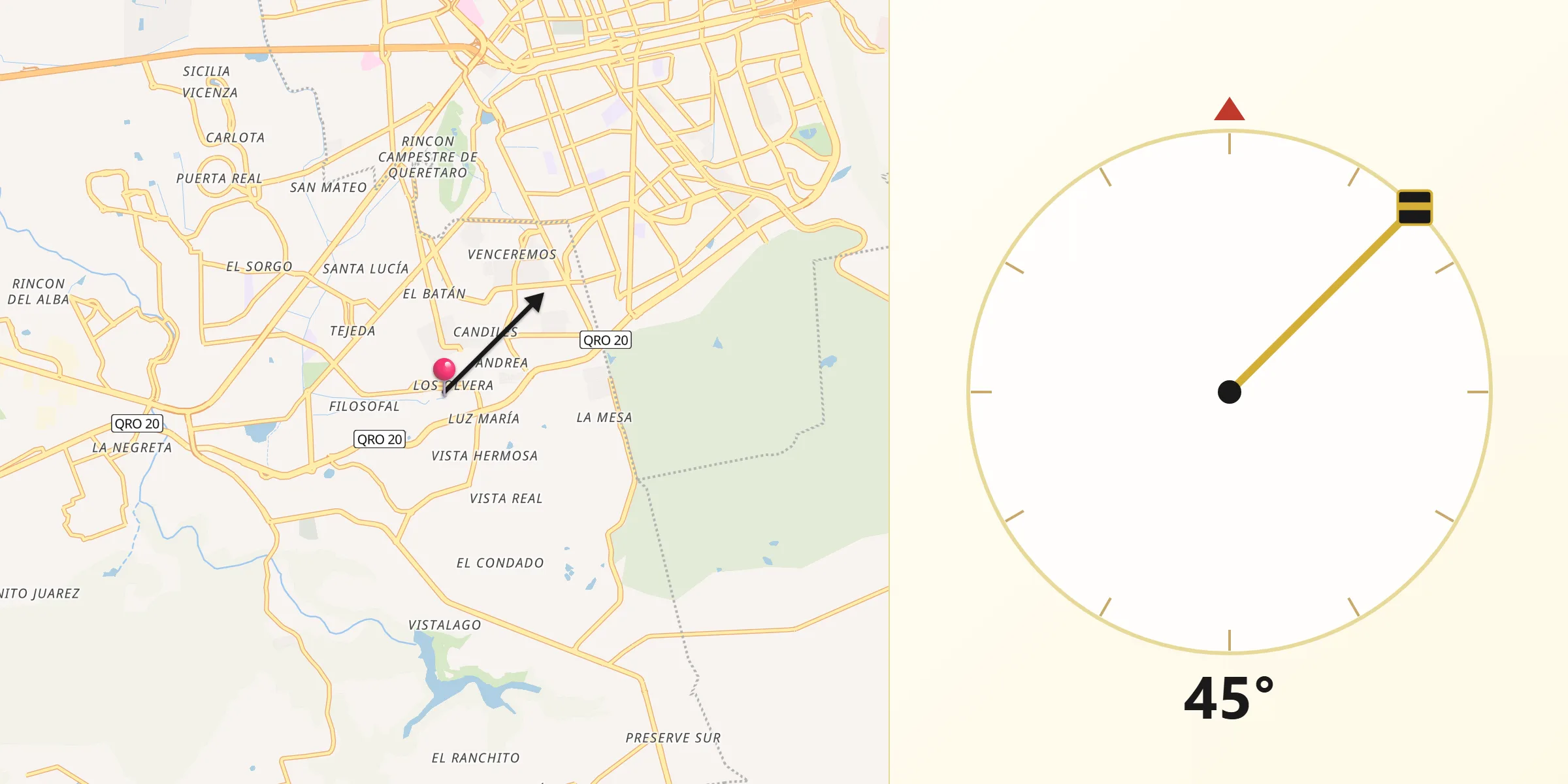 Dirección de la Qibla desde Los Olvera