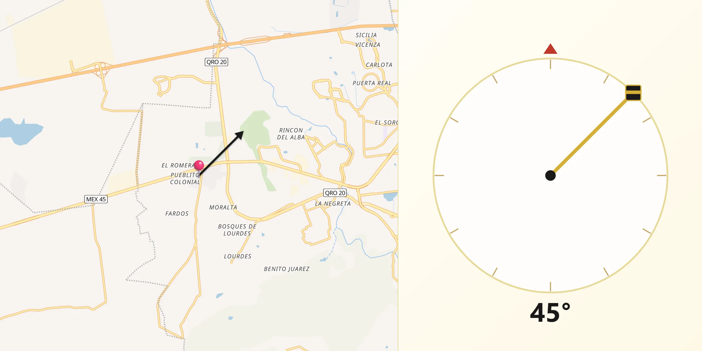Dirección de la Qibla desde Colonia los Ángeles
