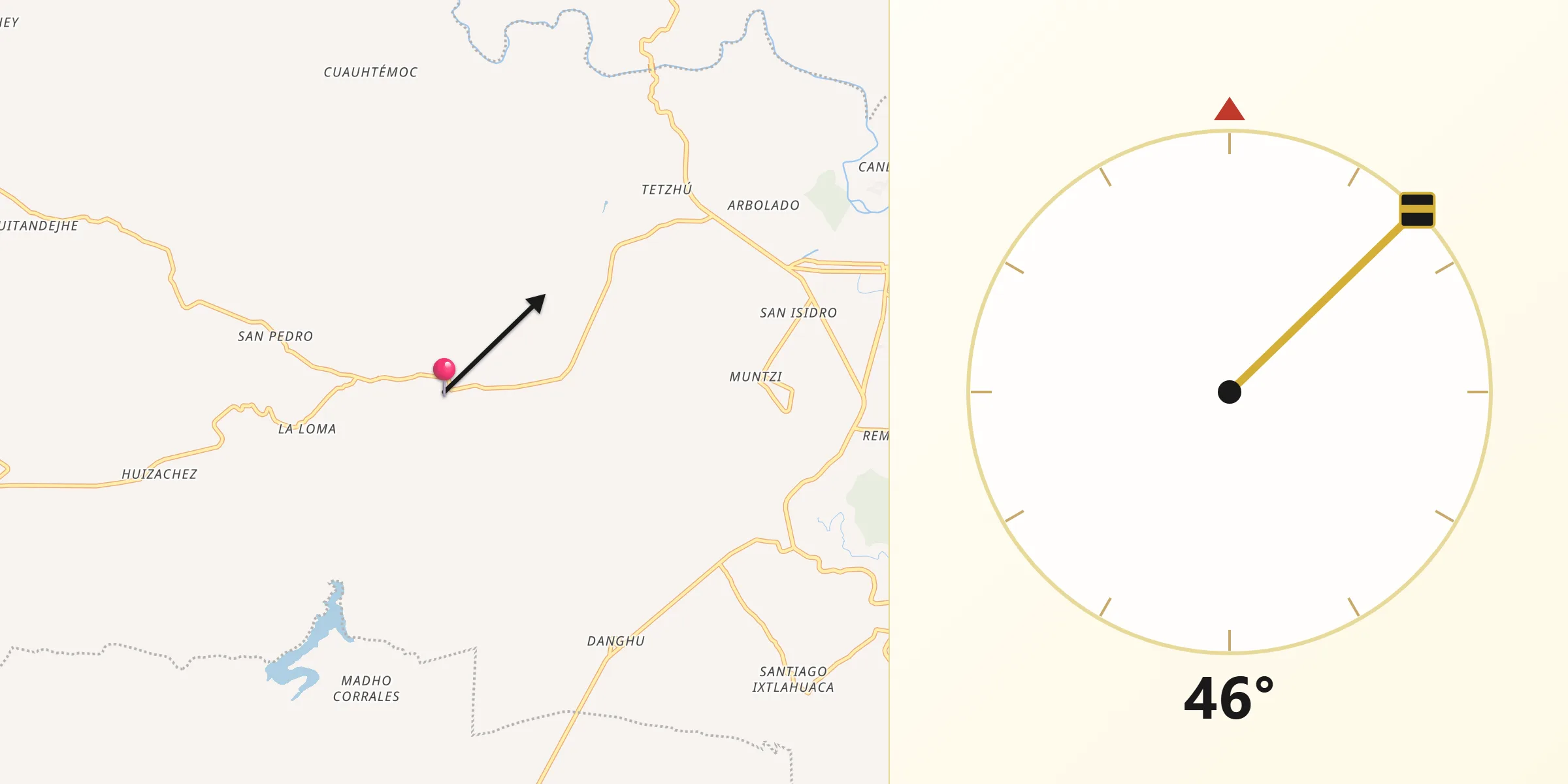 Dirección de la Qibla desde Caltimacan