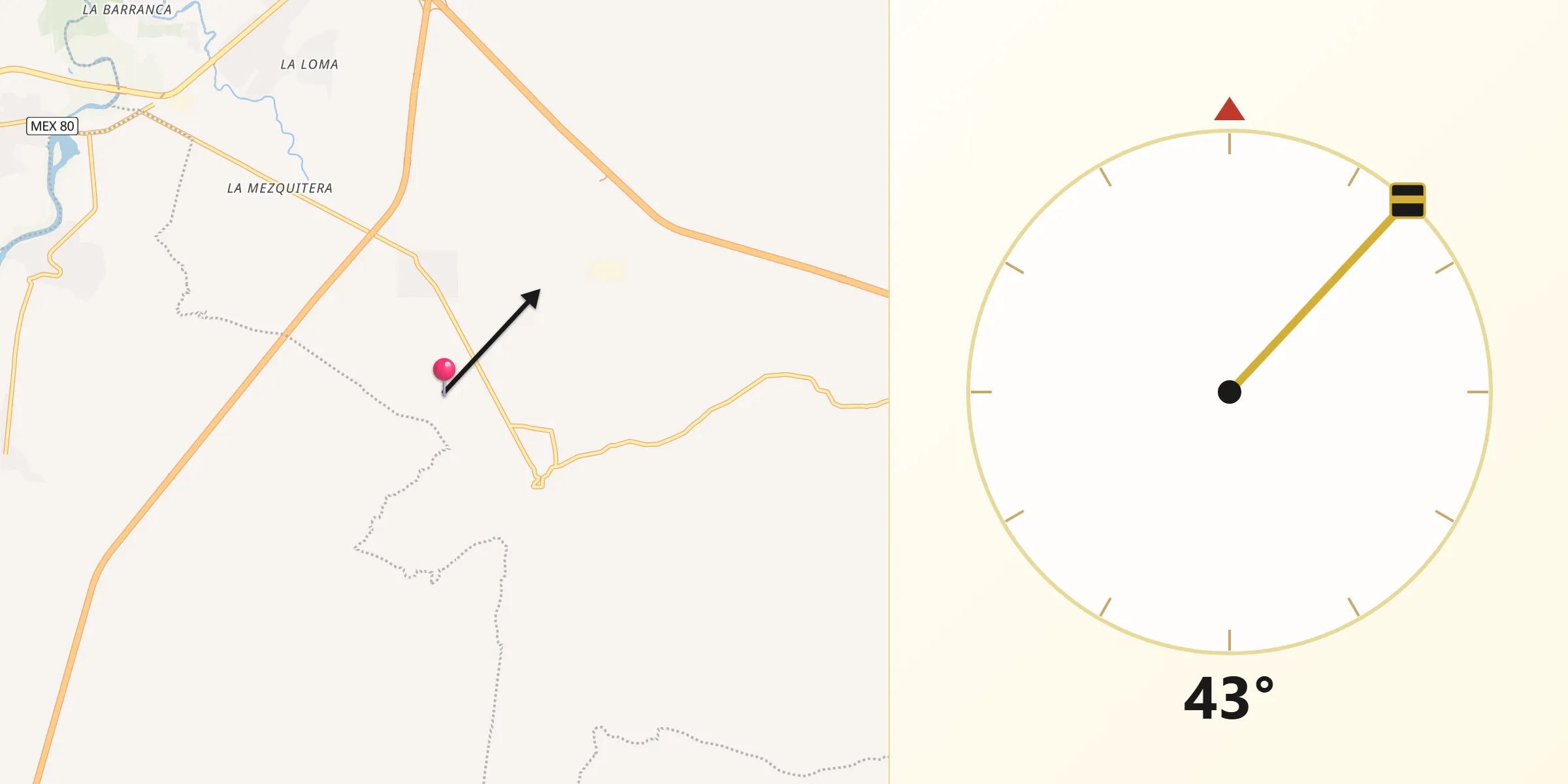 Dirección de la Qibla desde La Yerbabuena