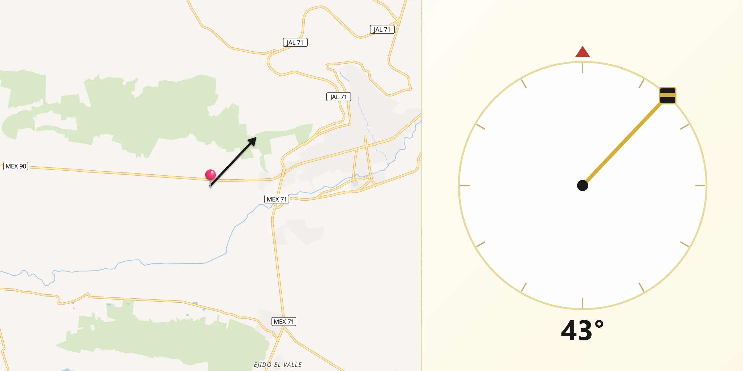 Dirección de la Qibla desde El Nacimiento