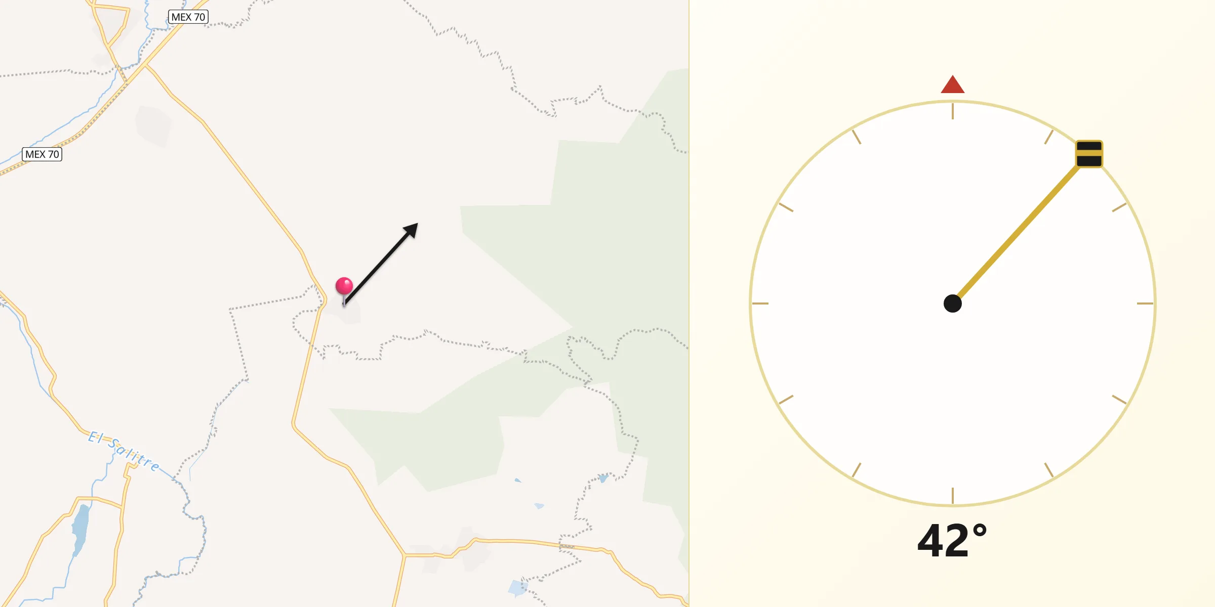 Dirección de la Qibla desde Trapiche de Abra