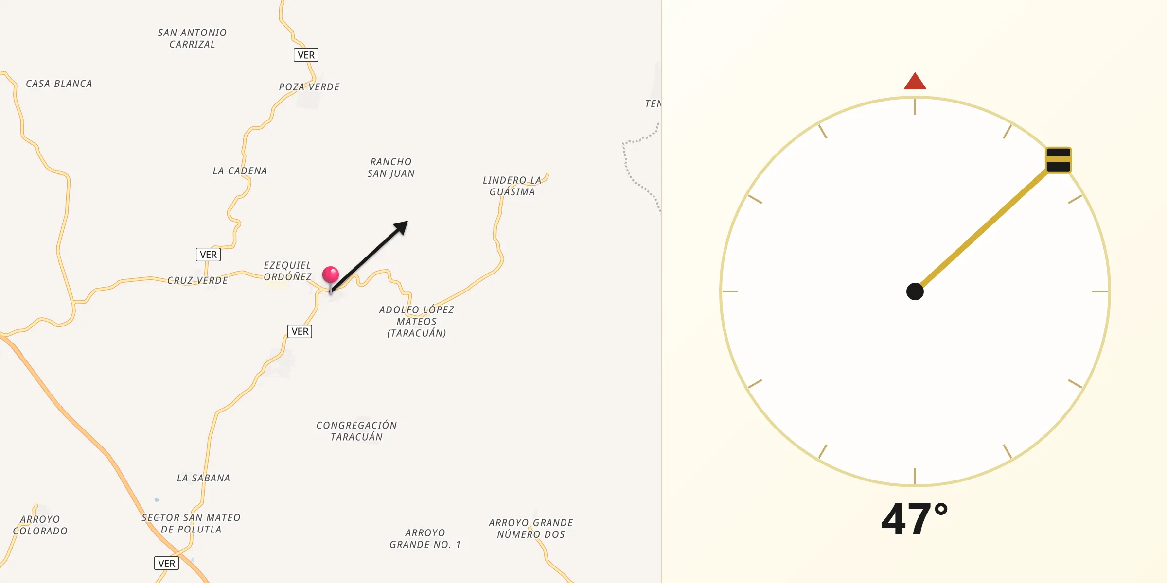 Dirección de la Qibla desde La Guásima