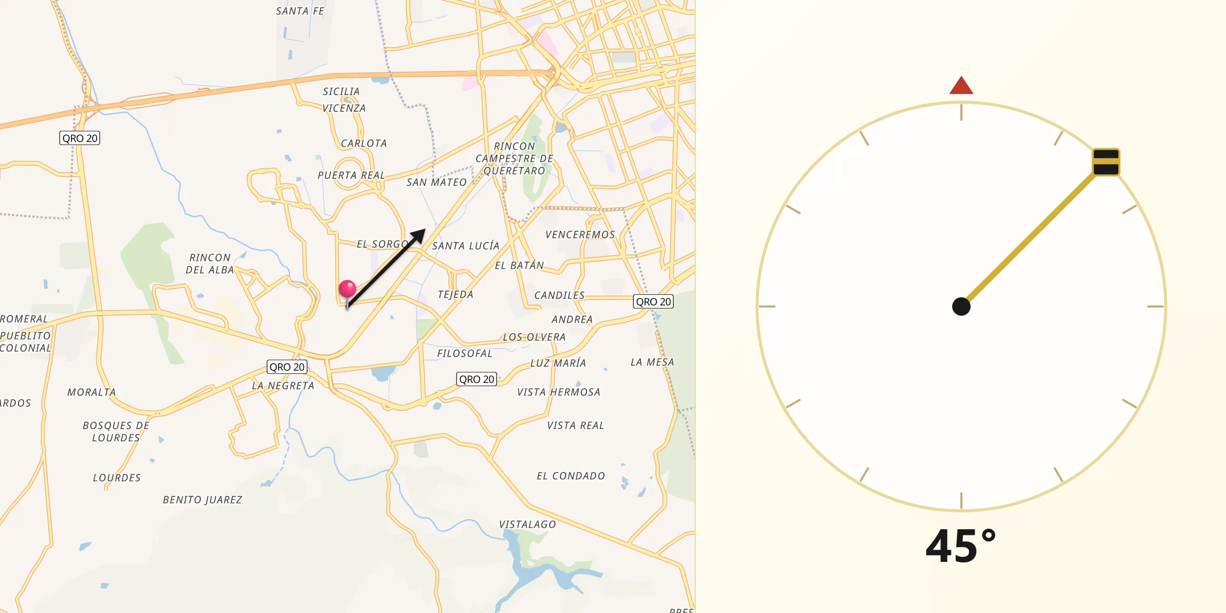 Dirección de la Qibla desde Corregidora