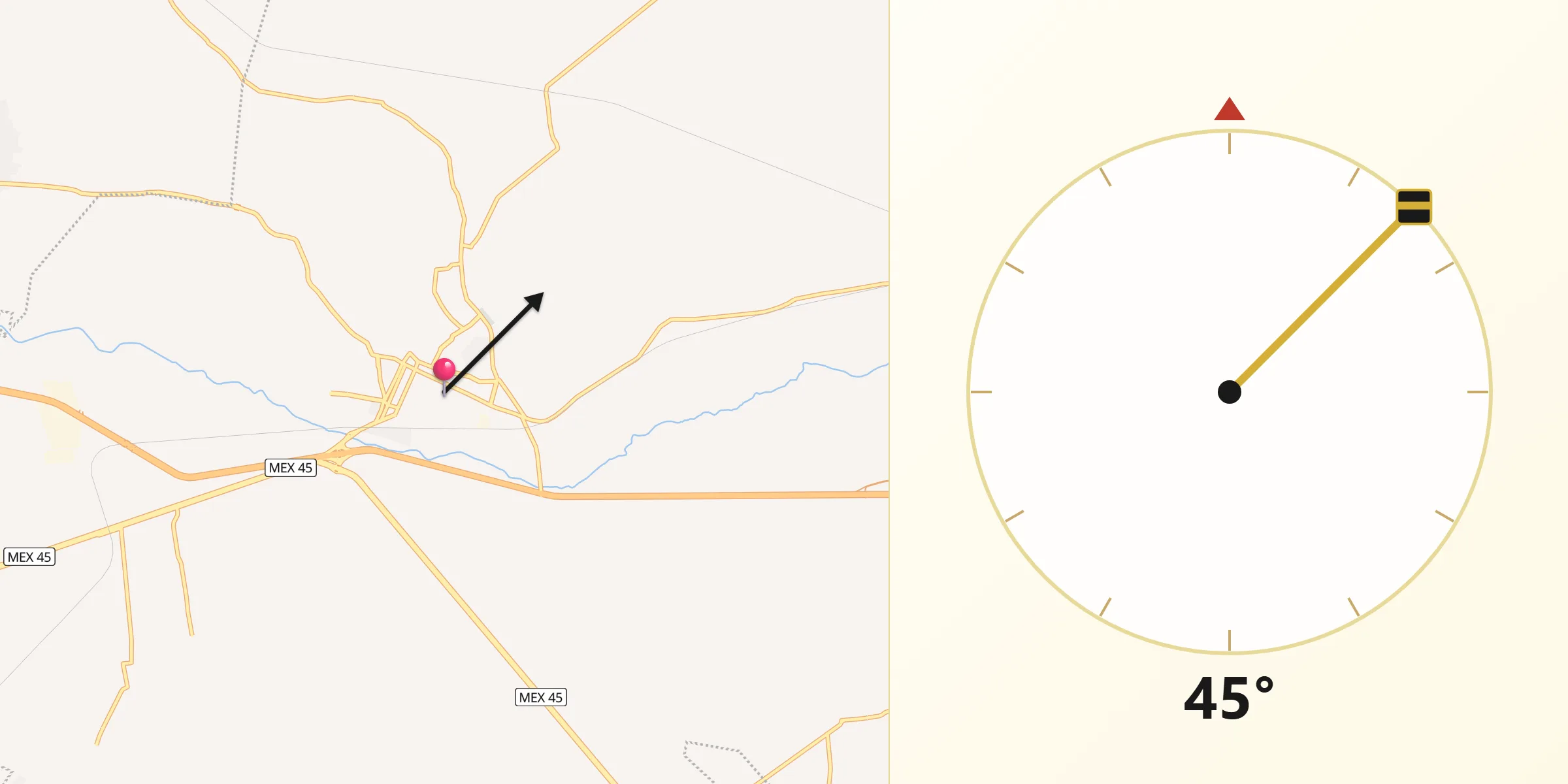 Dirección de la Qibla desde Apaseo el Grande