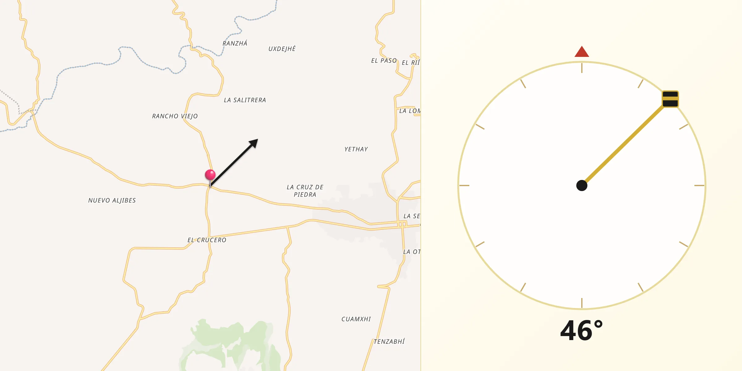 Dirección de la Qibla desde Gandhó