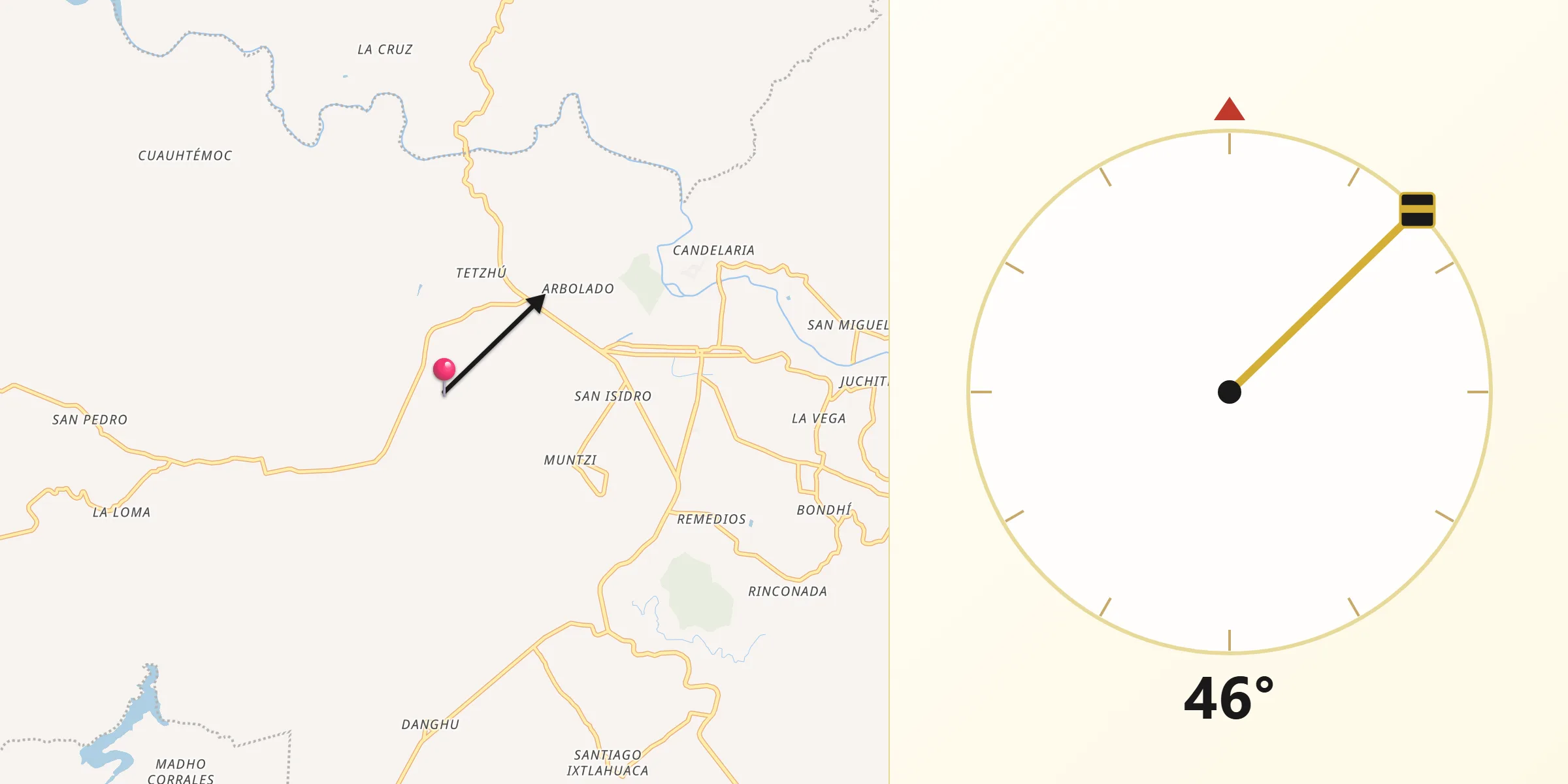 Dirección de la Qibla desde Tasquillo