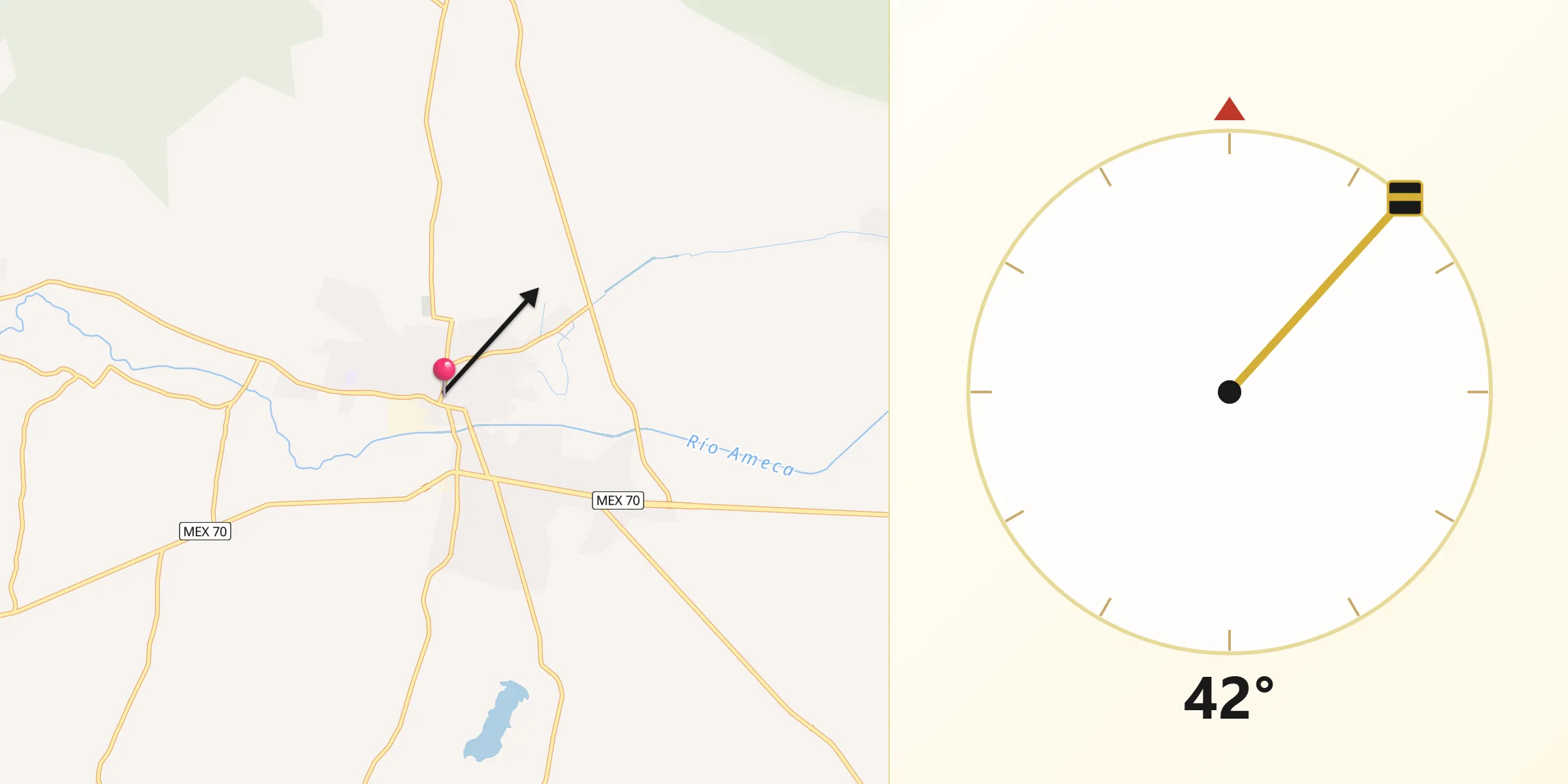Dirección de la Qibla desde Ameca Municipality