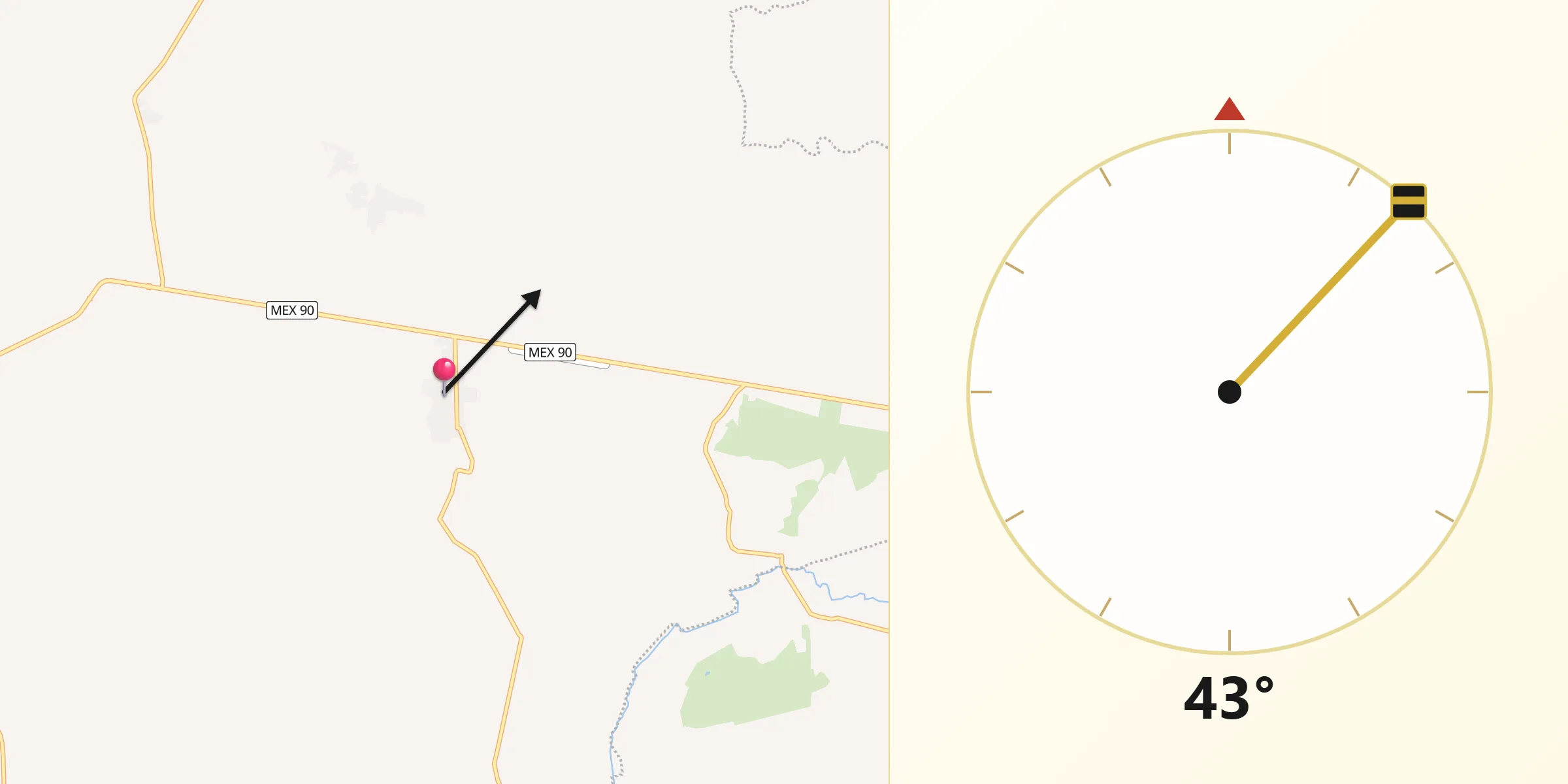 Dirección de la Qibla desde Nuevo Refugio de Afuera (Nuevo Refugio)