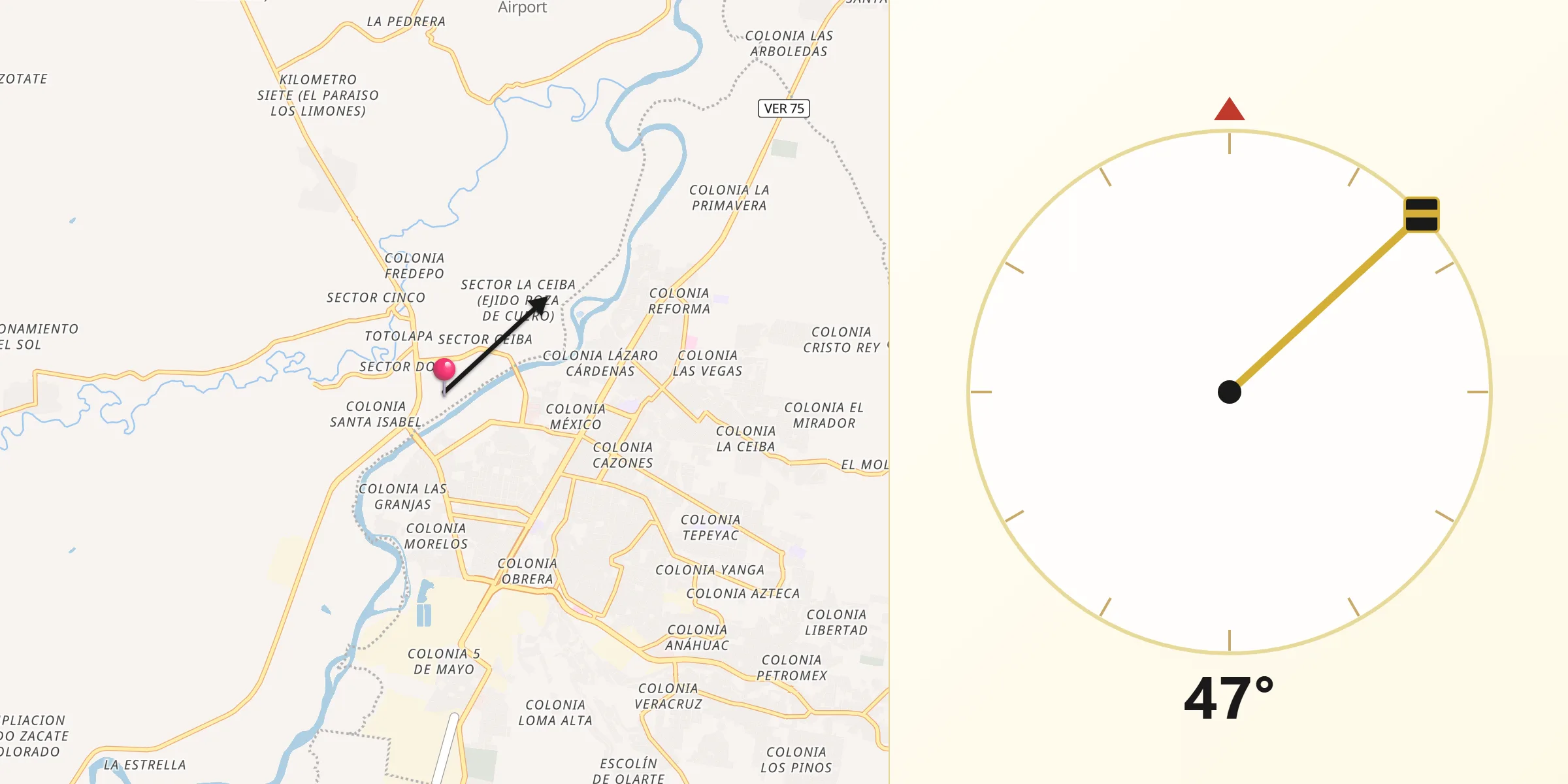 Dirección de la Qibla desde Plan de Ayala