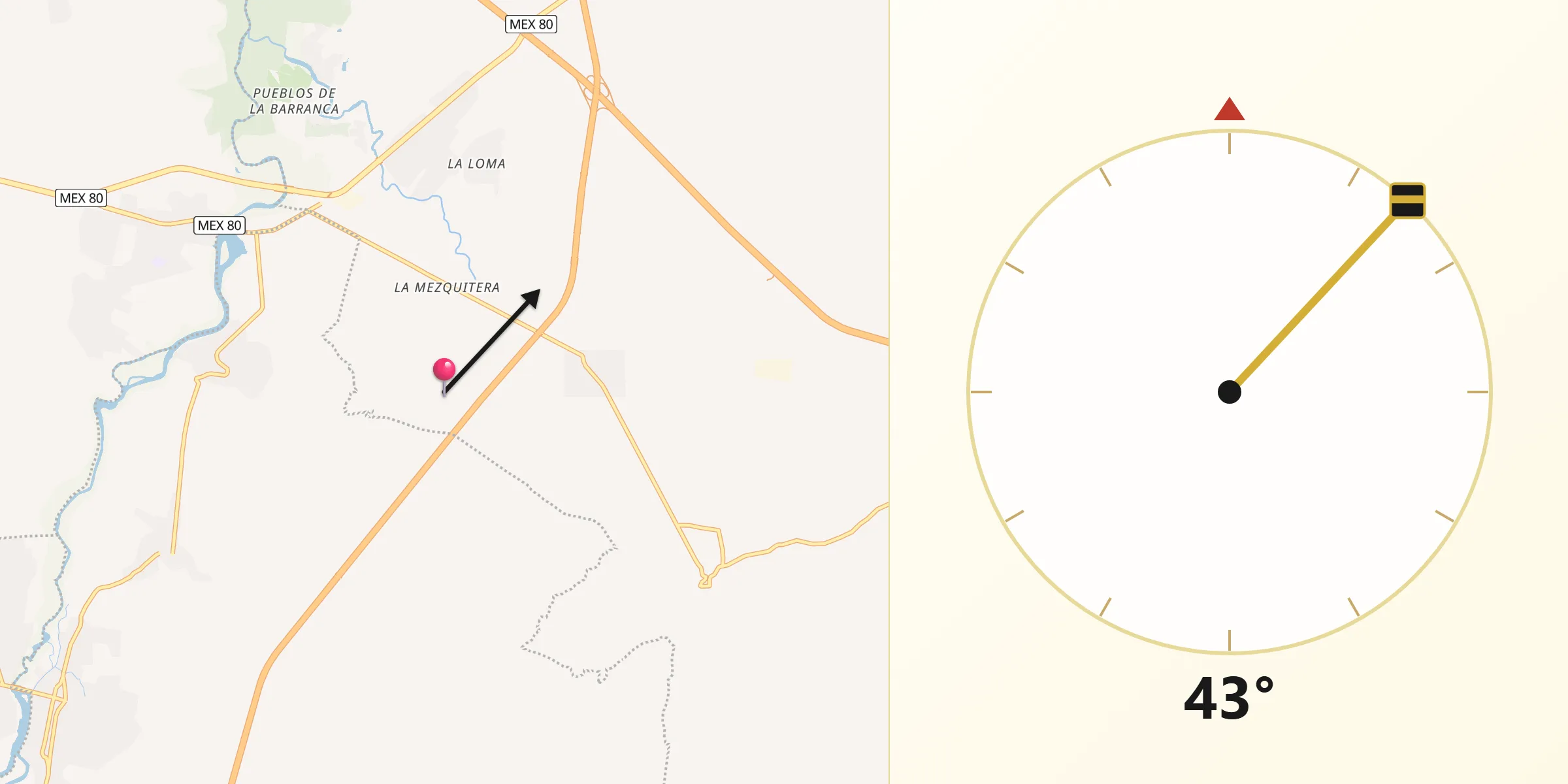Dirección de la Qibla desde La Mesa