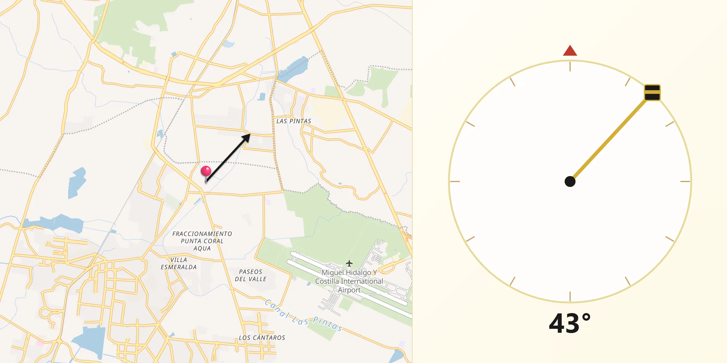 Dirección de la Qibla desde Colonia los Sauces