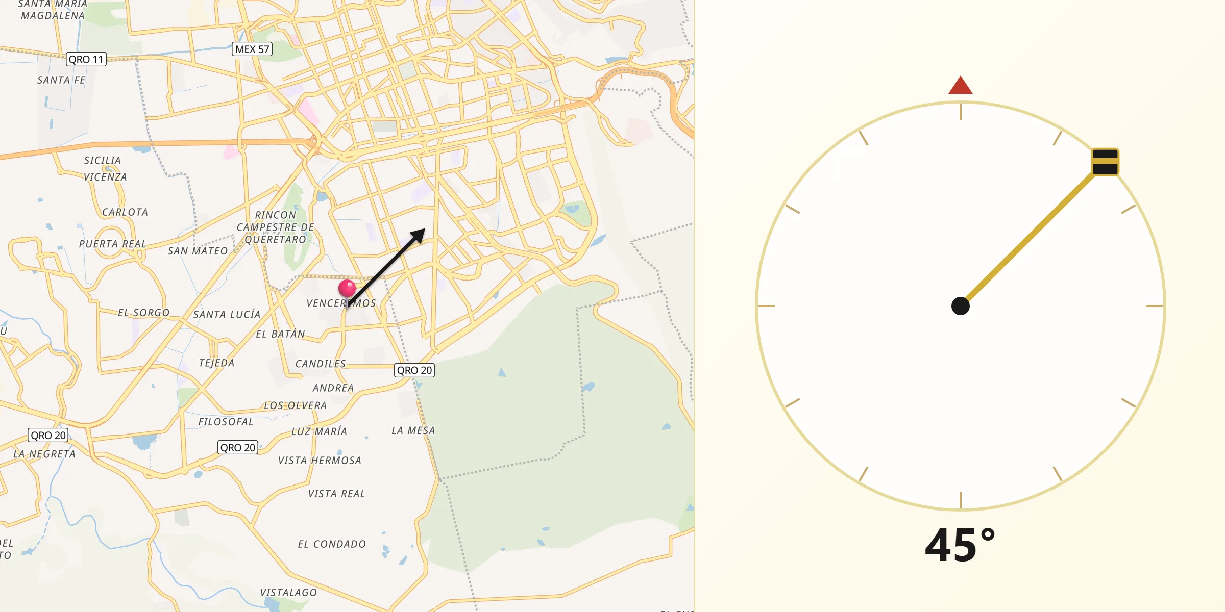 Dirección de la Qibla desde Venceremos