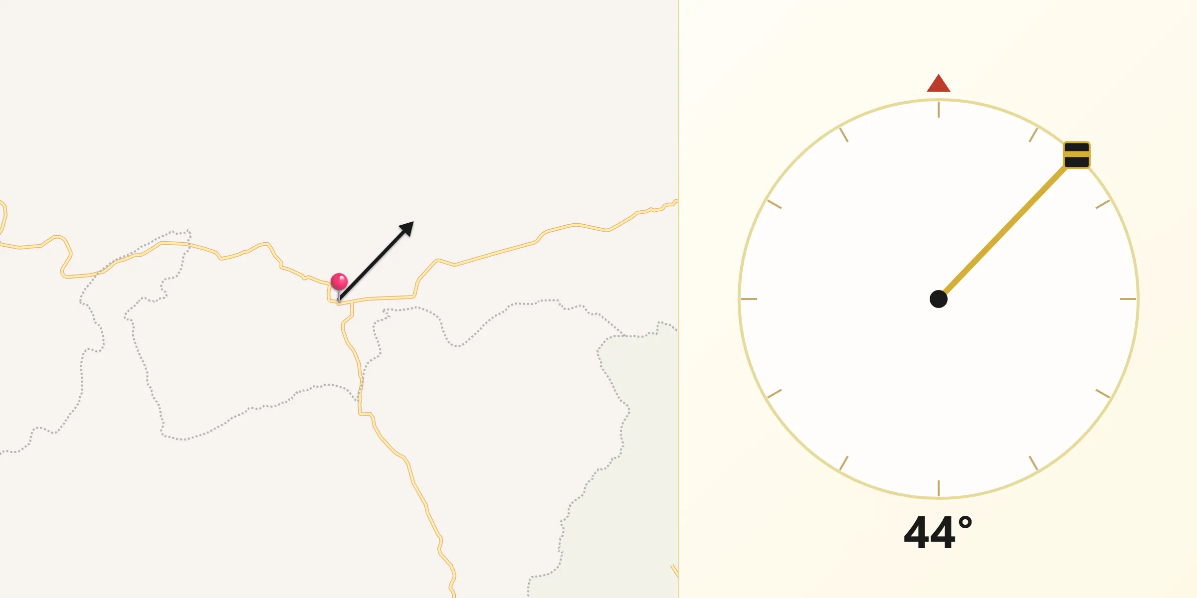 Dirección de la Qibla desde San José de la Paz