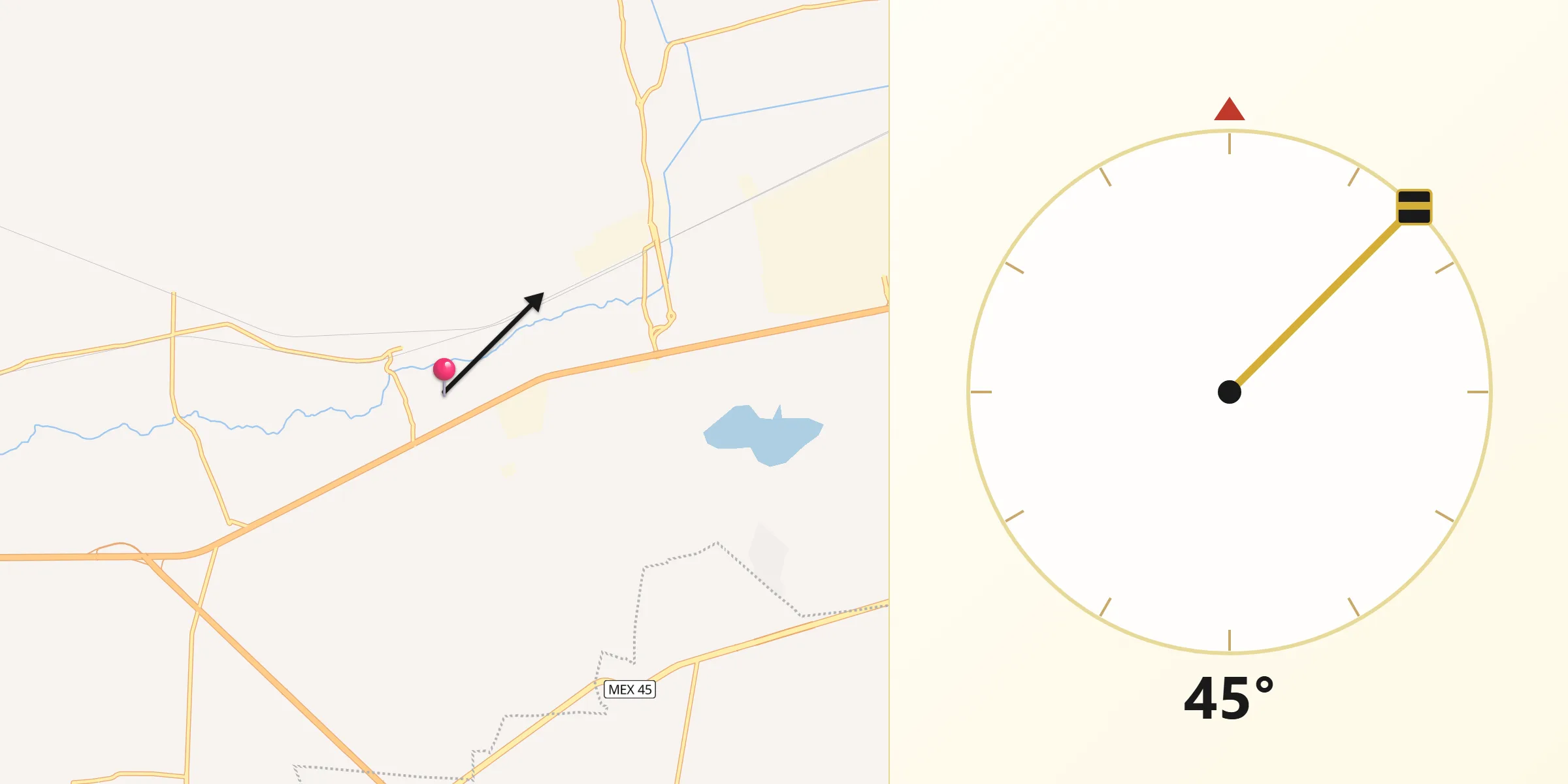 Dirección de la Qibla desde Ameche