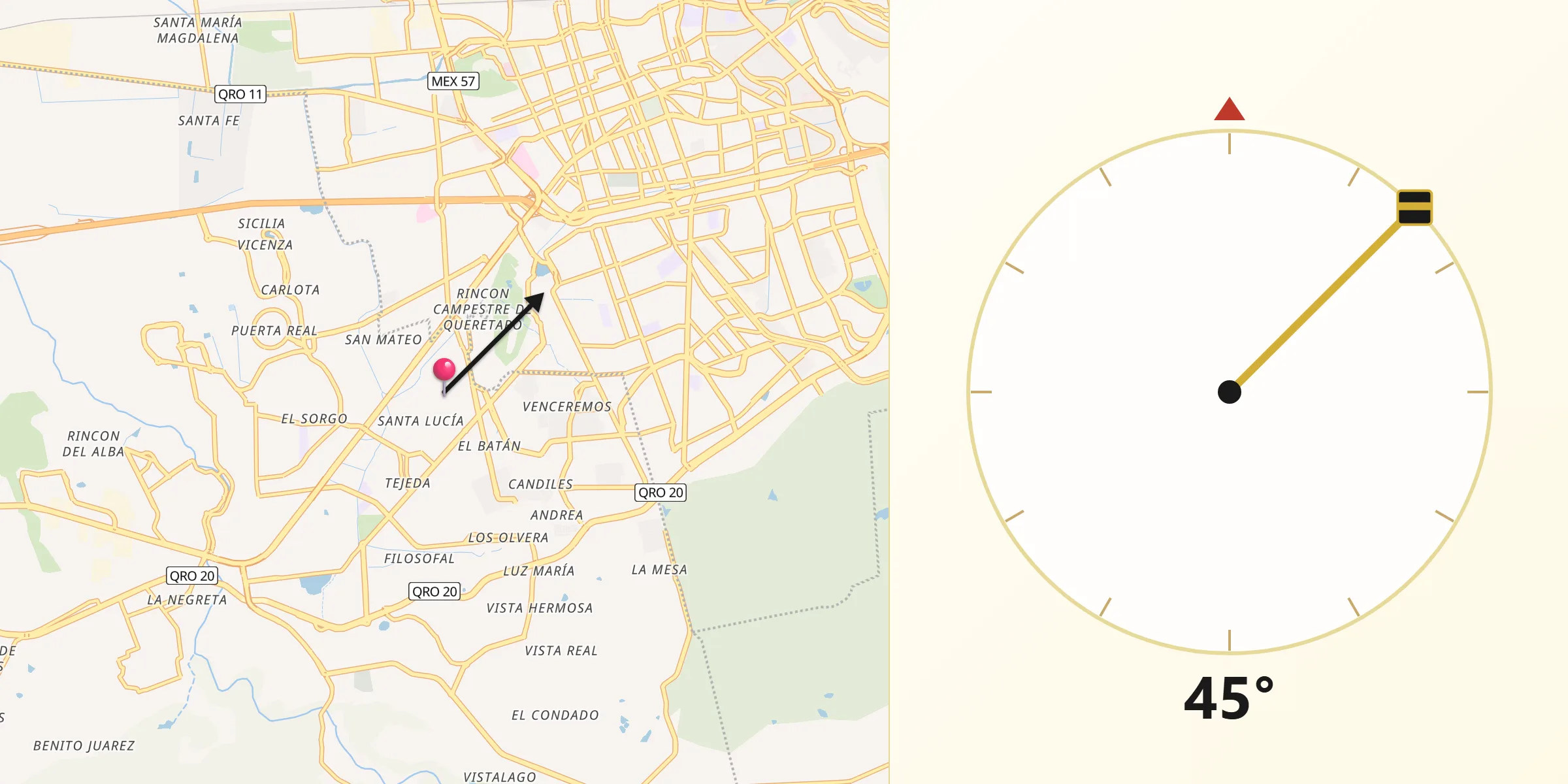 Dirección de la Qibla desde San Jose de los Olvera