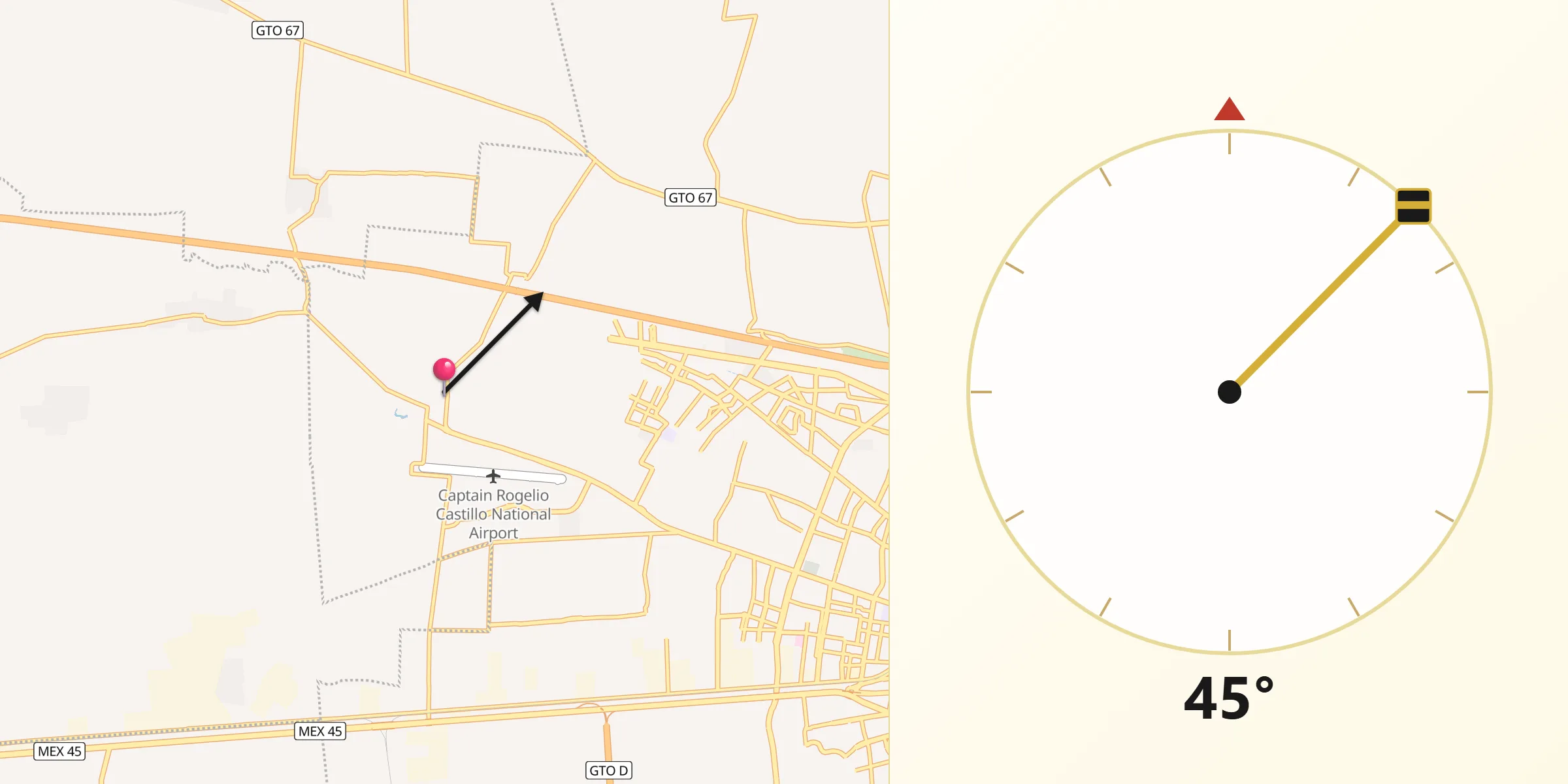 Dirección de la Qibla desde San José de Guanajuato