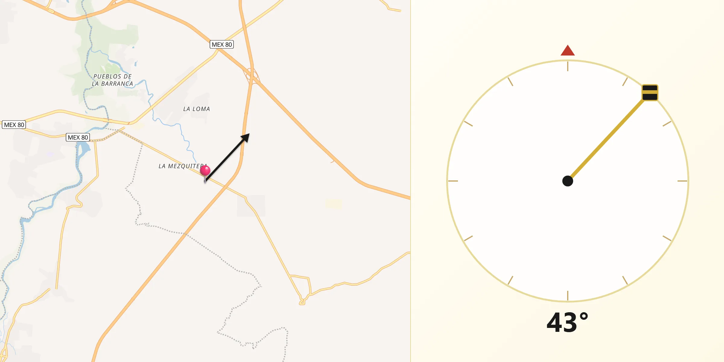 Dirección de la Qibla desde La Mezquitera