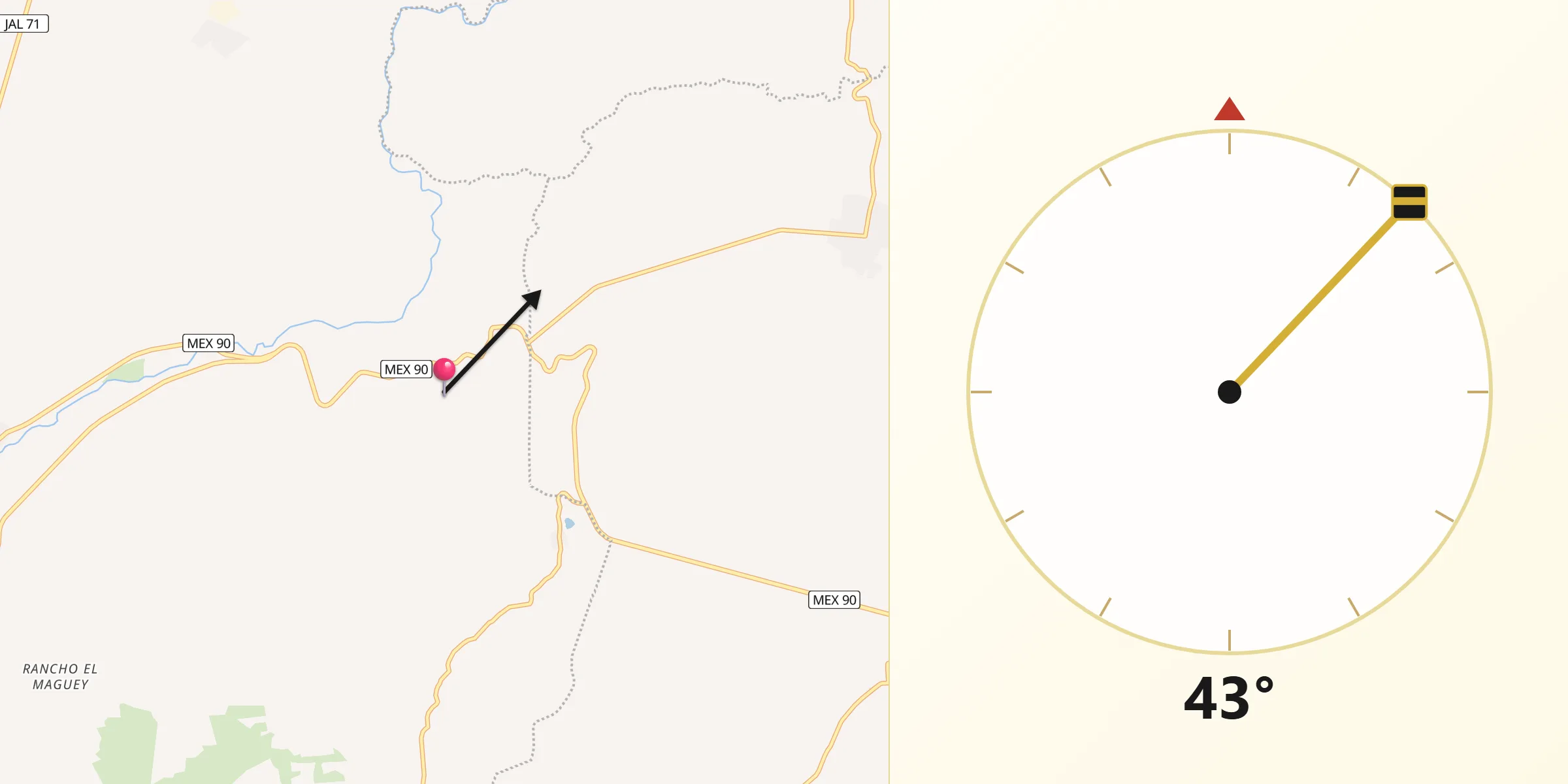 Dirección de la Qibla desde La Angostura de los Altos