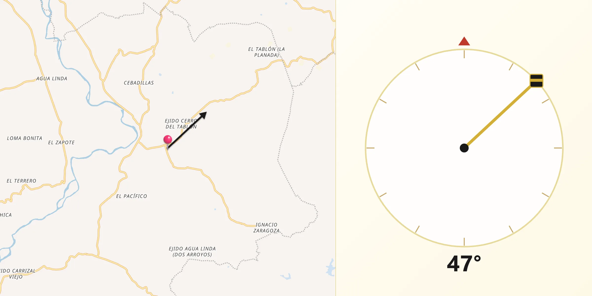 Dirección de la Qibla desde Ameluca