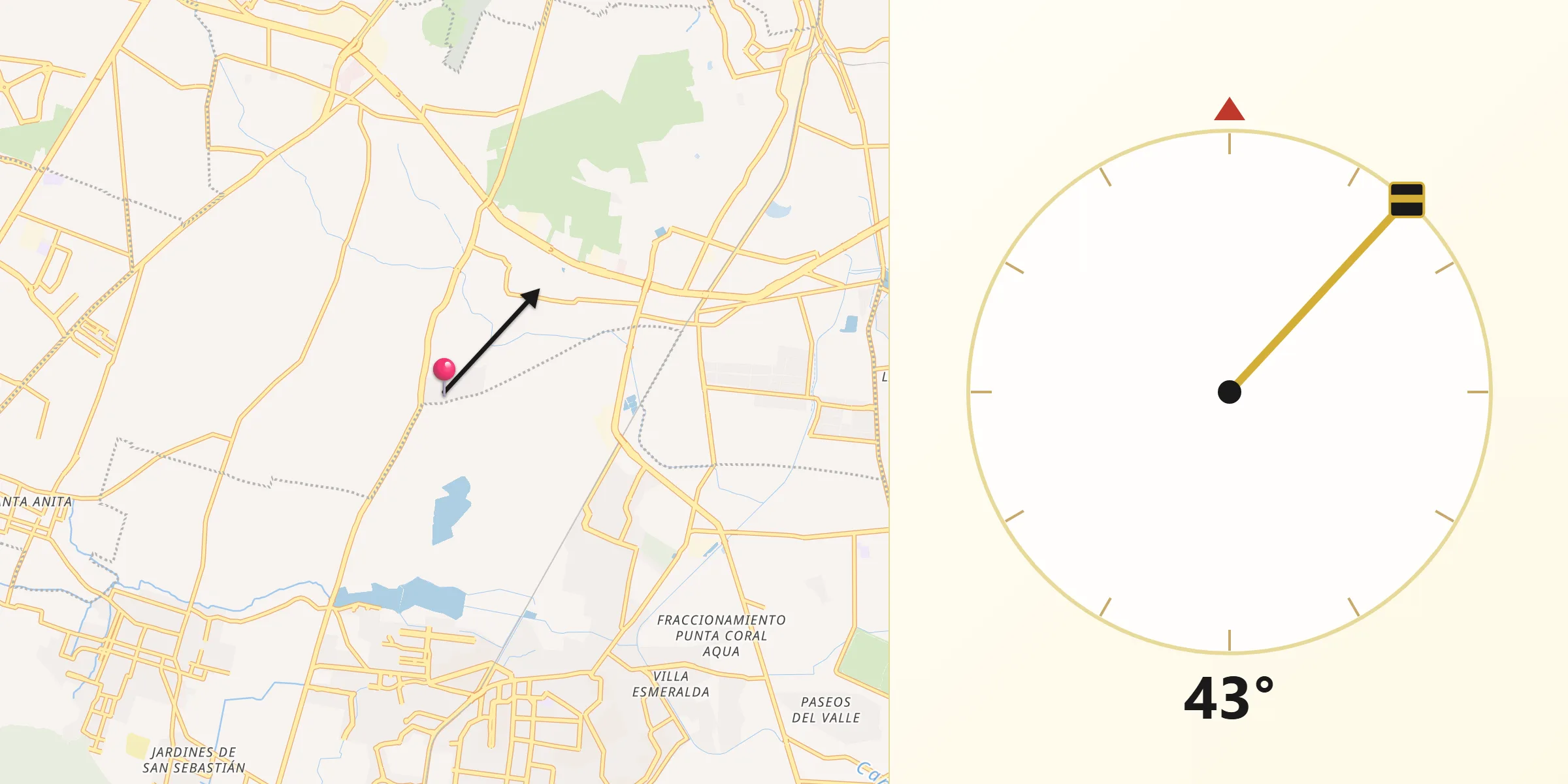Dirección de la Qibla desde Paseo del Prado