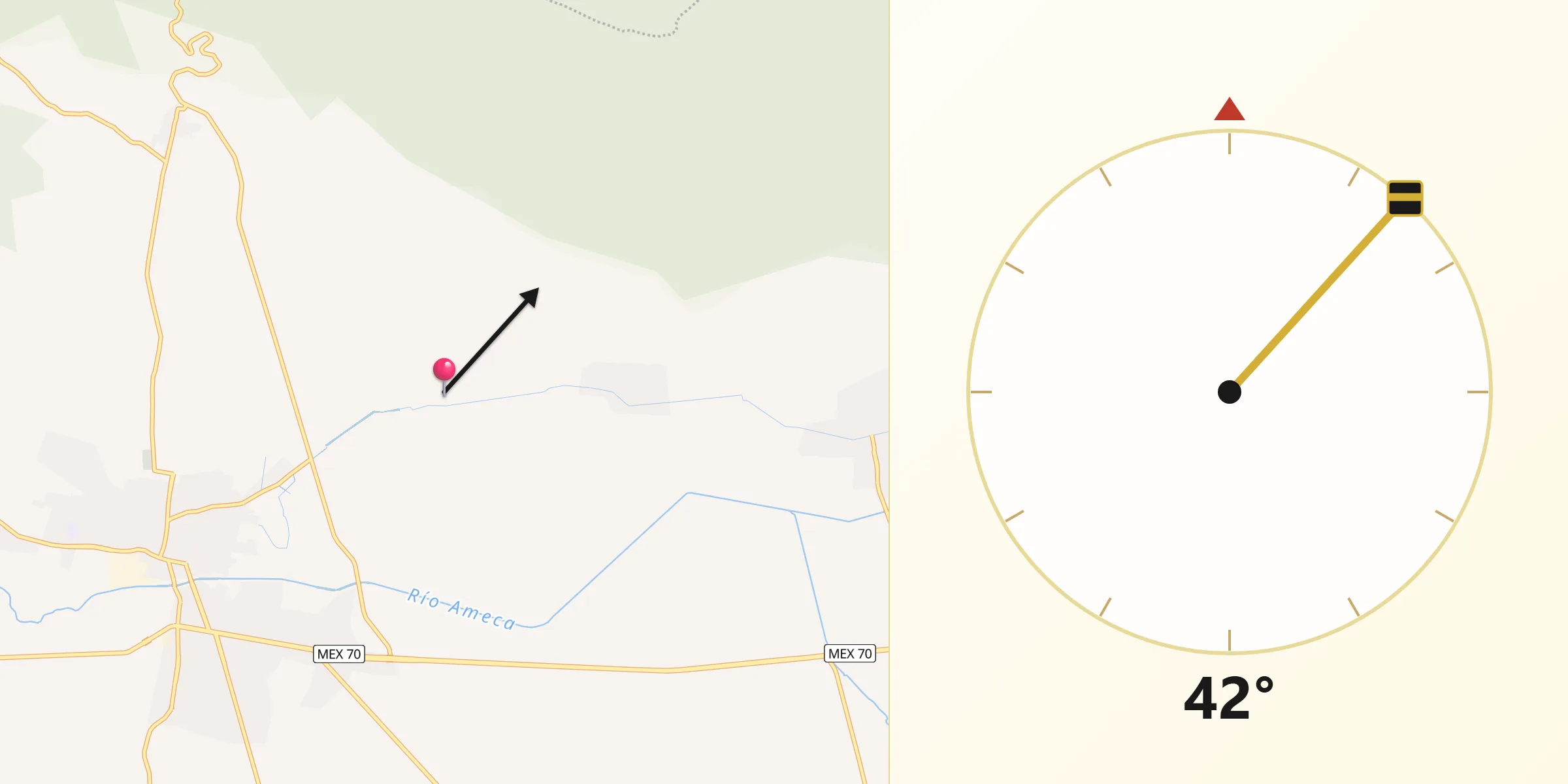 Dirección de la Qibla desde La Estancita