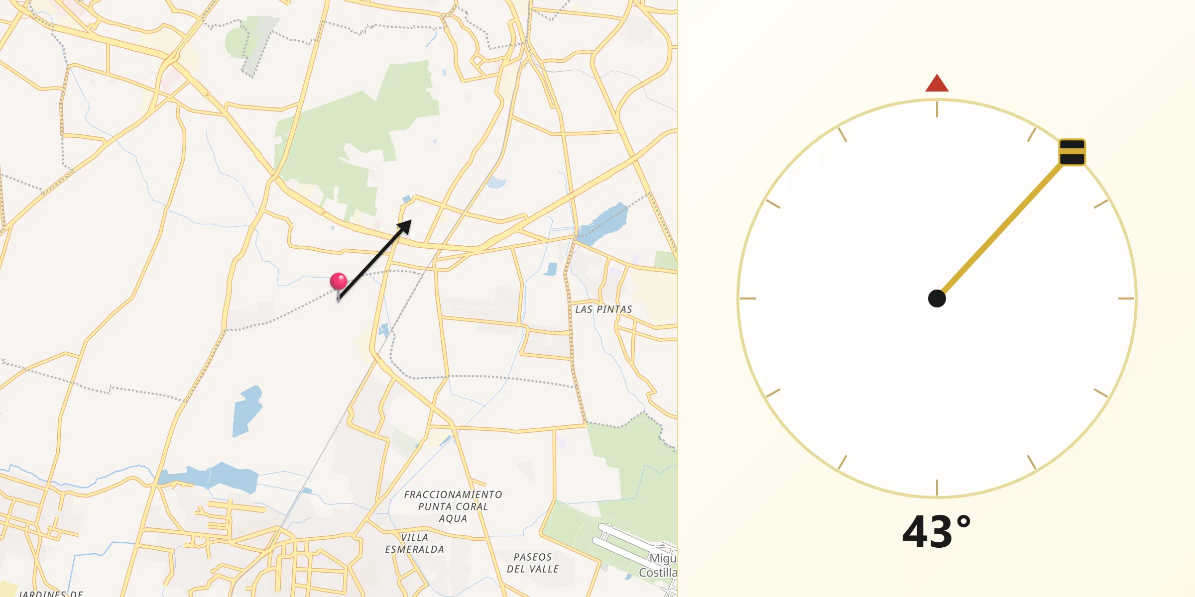 Dirección de la Qibla desde Altus Bosques
