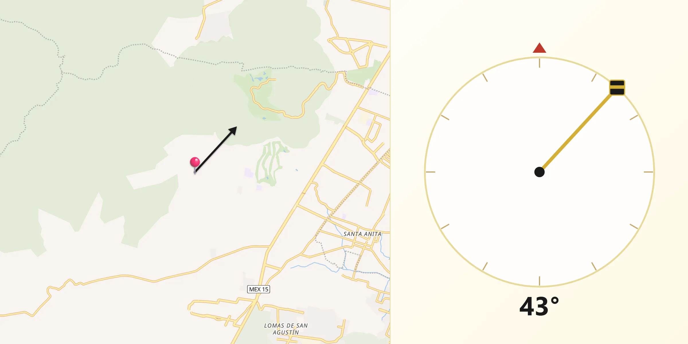 Dirección de la Qibla desde Bosque Real Fraccionamiento